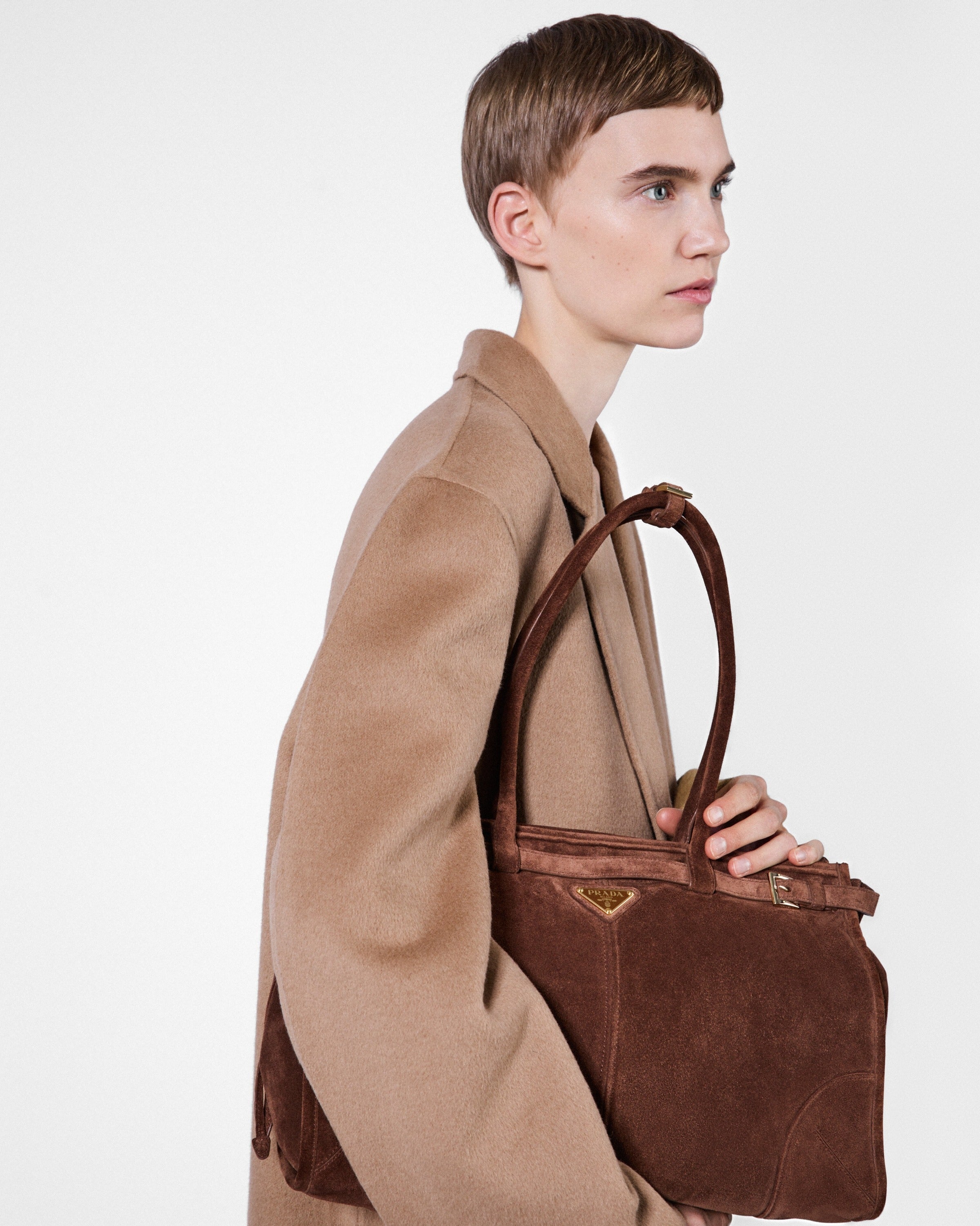 Prada Bonnie large suede handbag Cocoa Brown