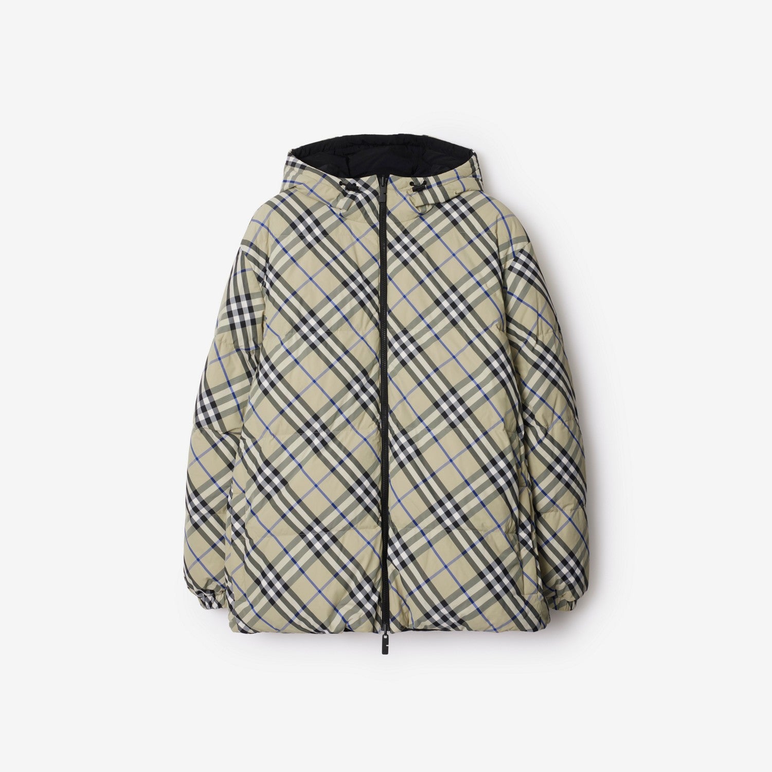 Reversible Check Nylon Puffer Jacket - Lichen