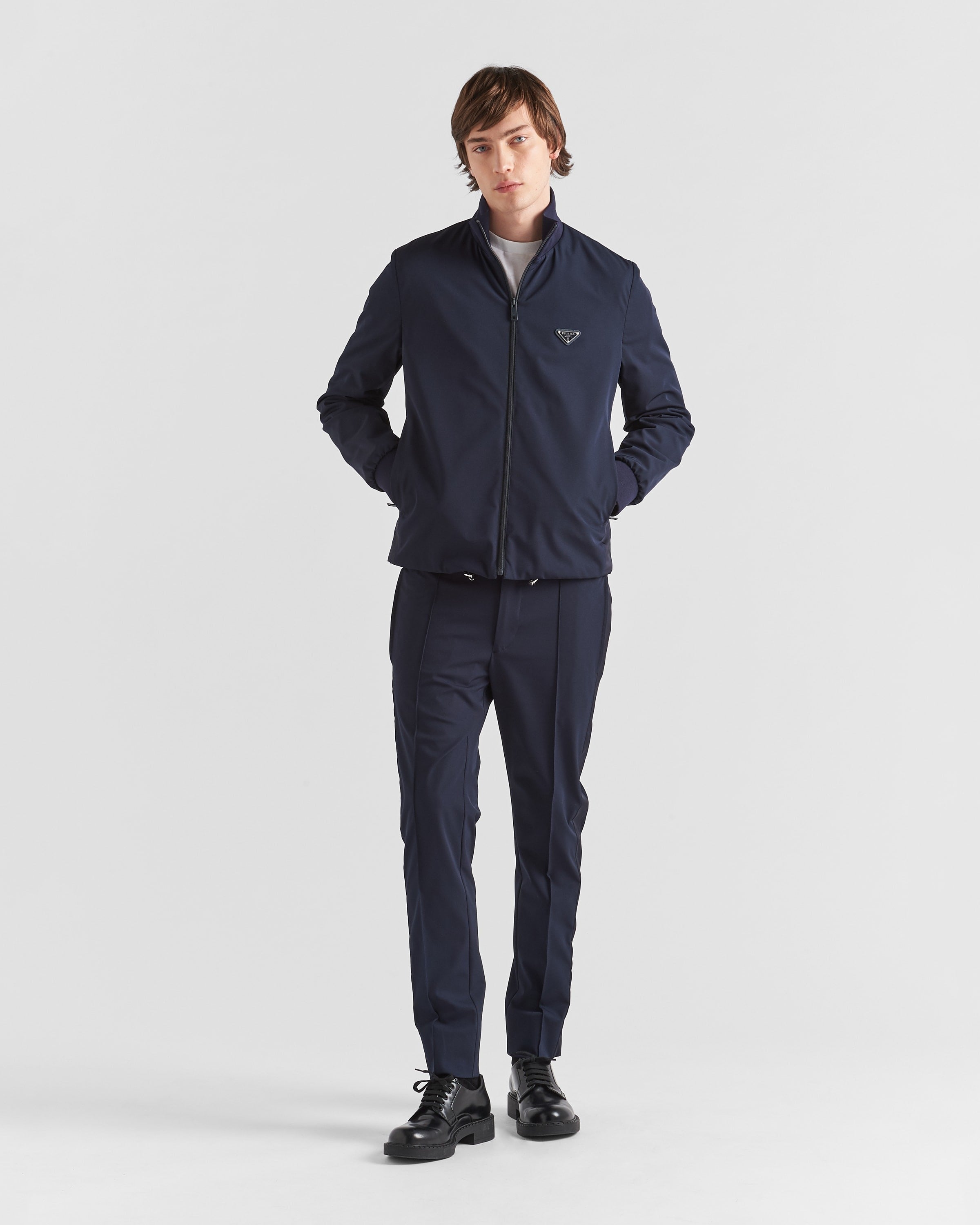 Stretch technical fabric zipper sweatshirt Navy