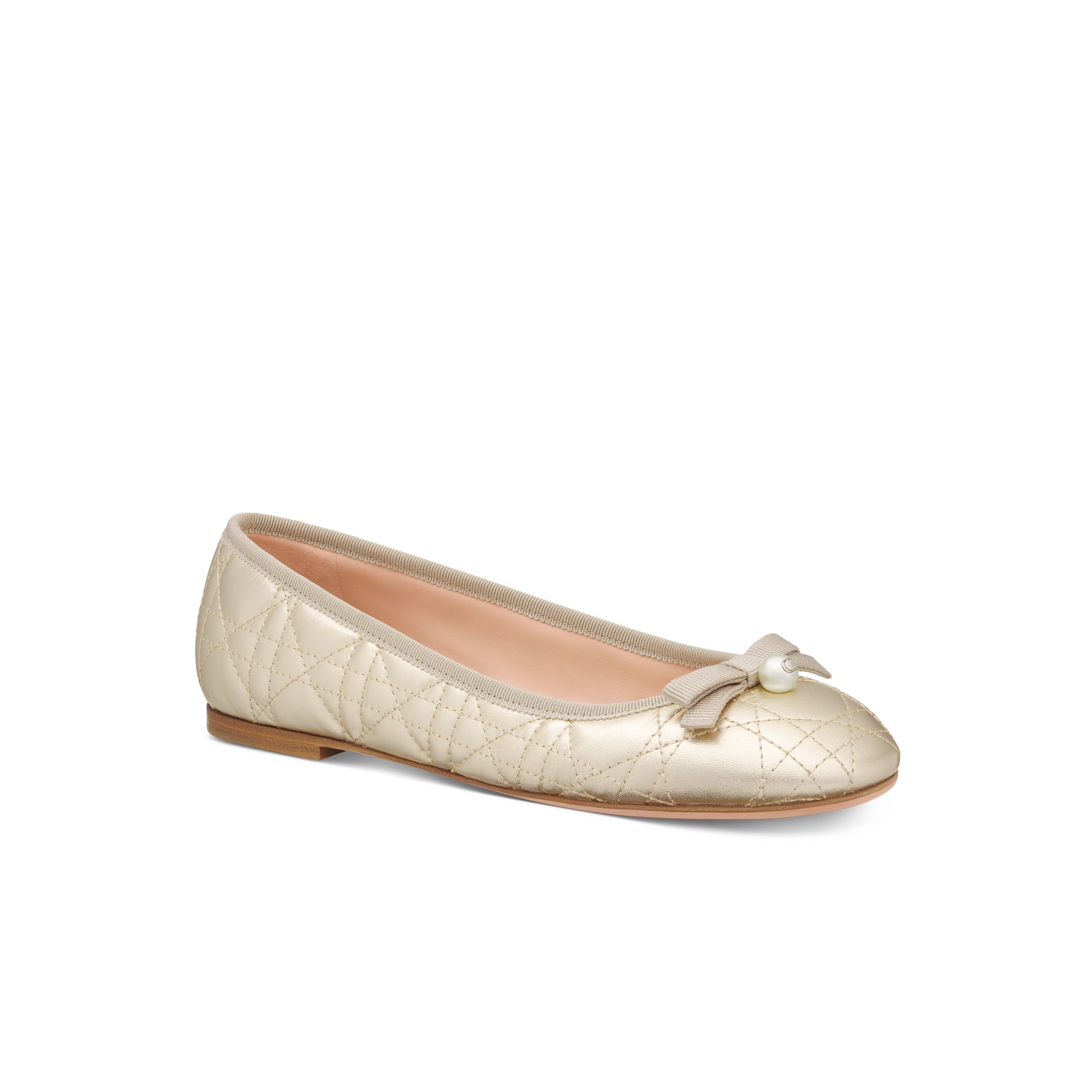 Dior Ballet Flat - Gold-Tone Laminated Lambskin with Quilted Cannage Motif