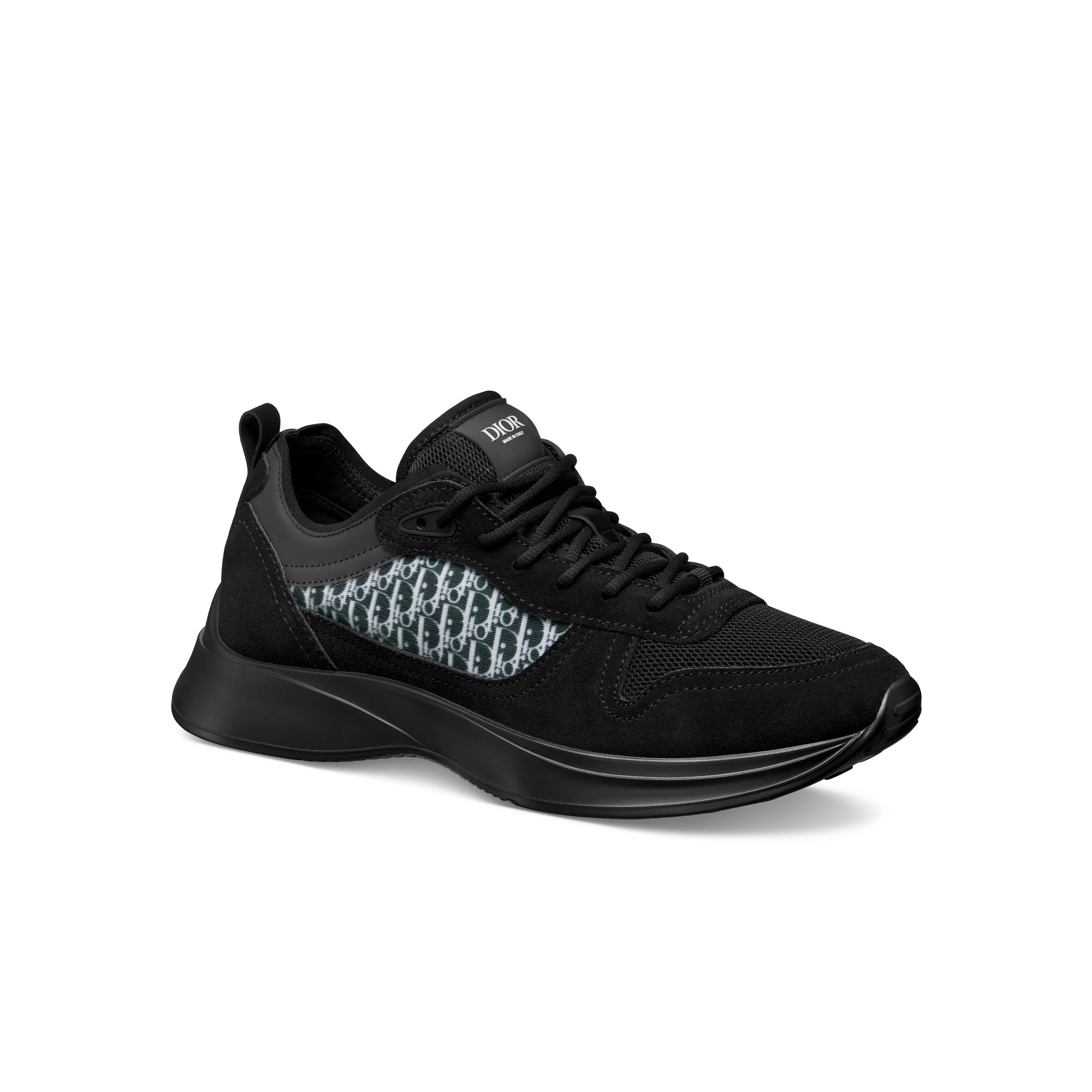 B25 Runner Sneaker - Black Suede and Technical Mesh with Black and White Dior Oblique Canvas