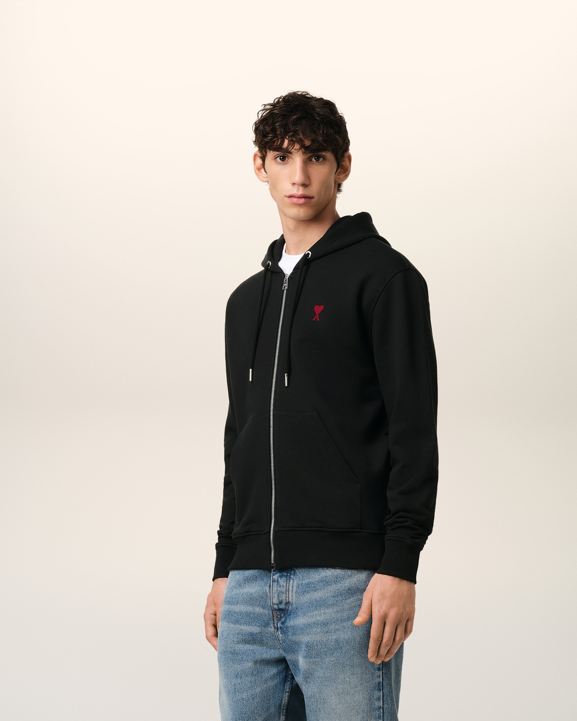 BLACK COTTON AMI DE COEUR ZIPPED HOODIE BLACK