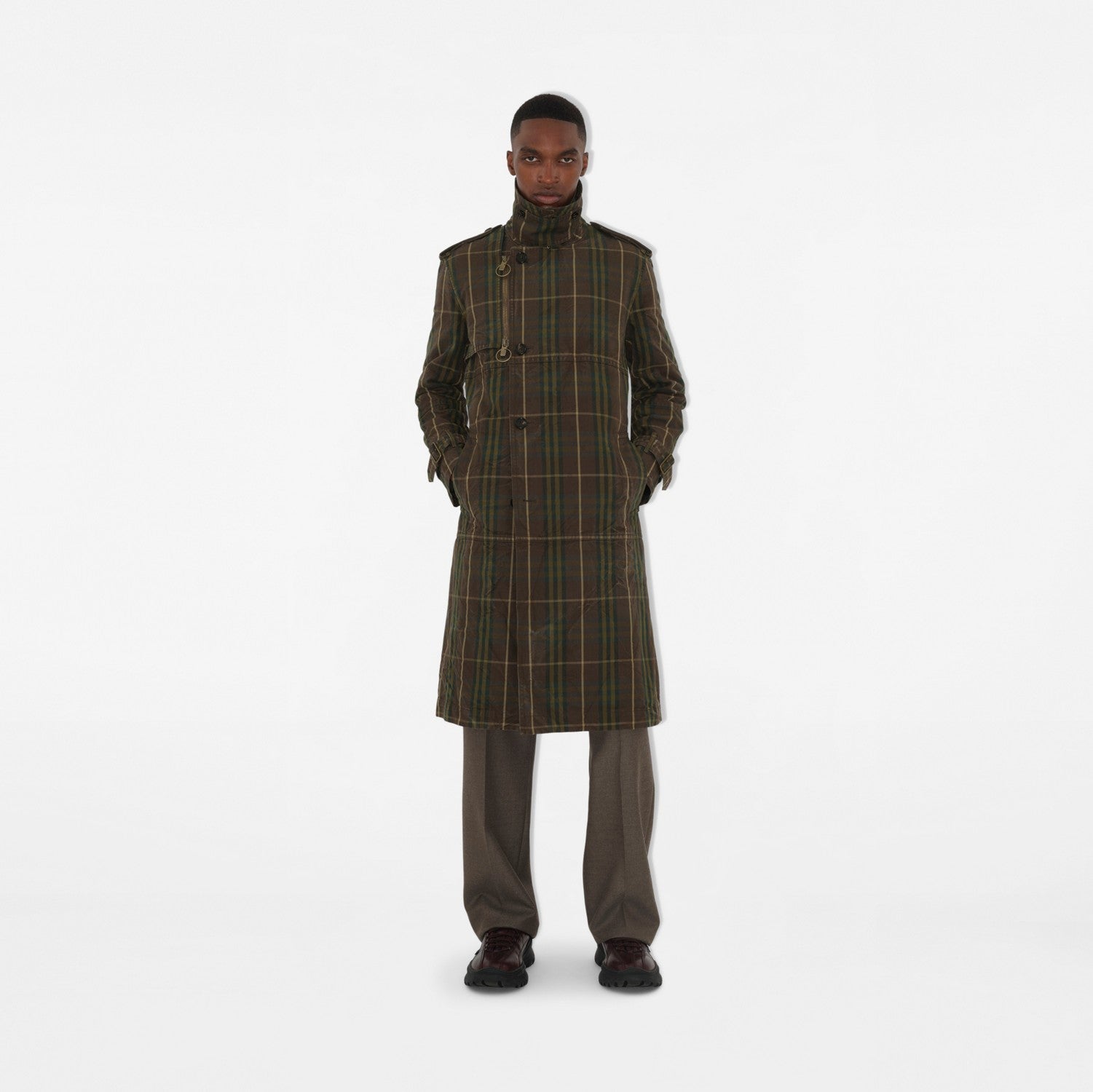 Long Check Cotton Trench Coat - Tor