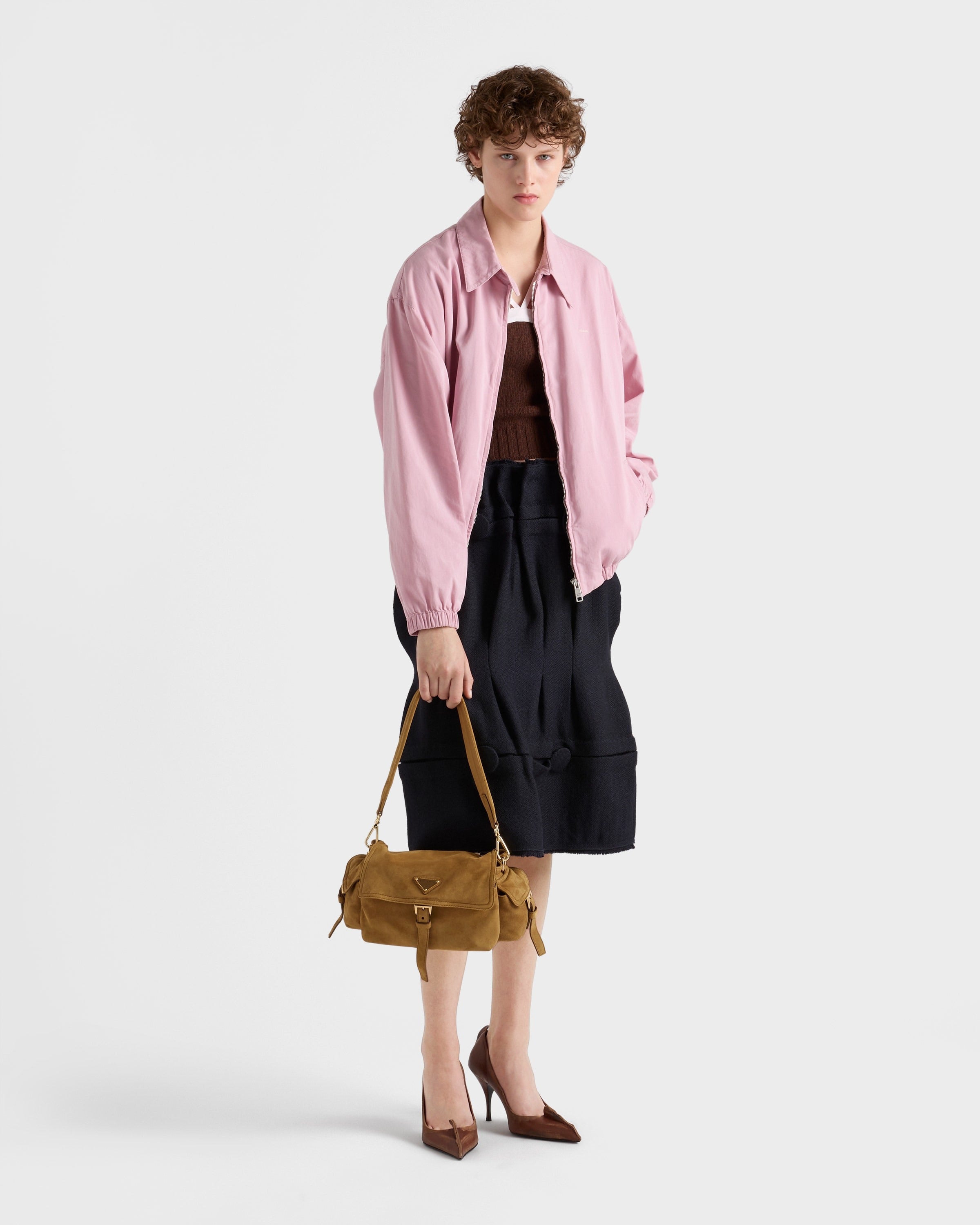 Prada Explore medium suede shoulder bag with flap Cinnamon