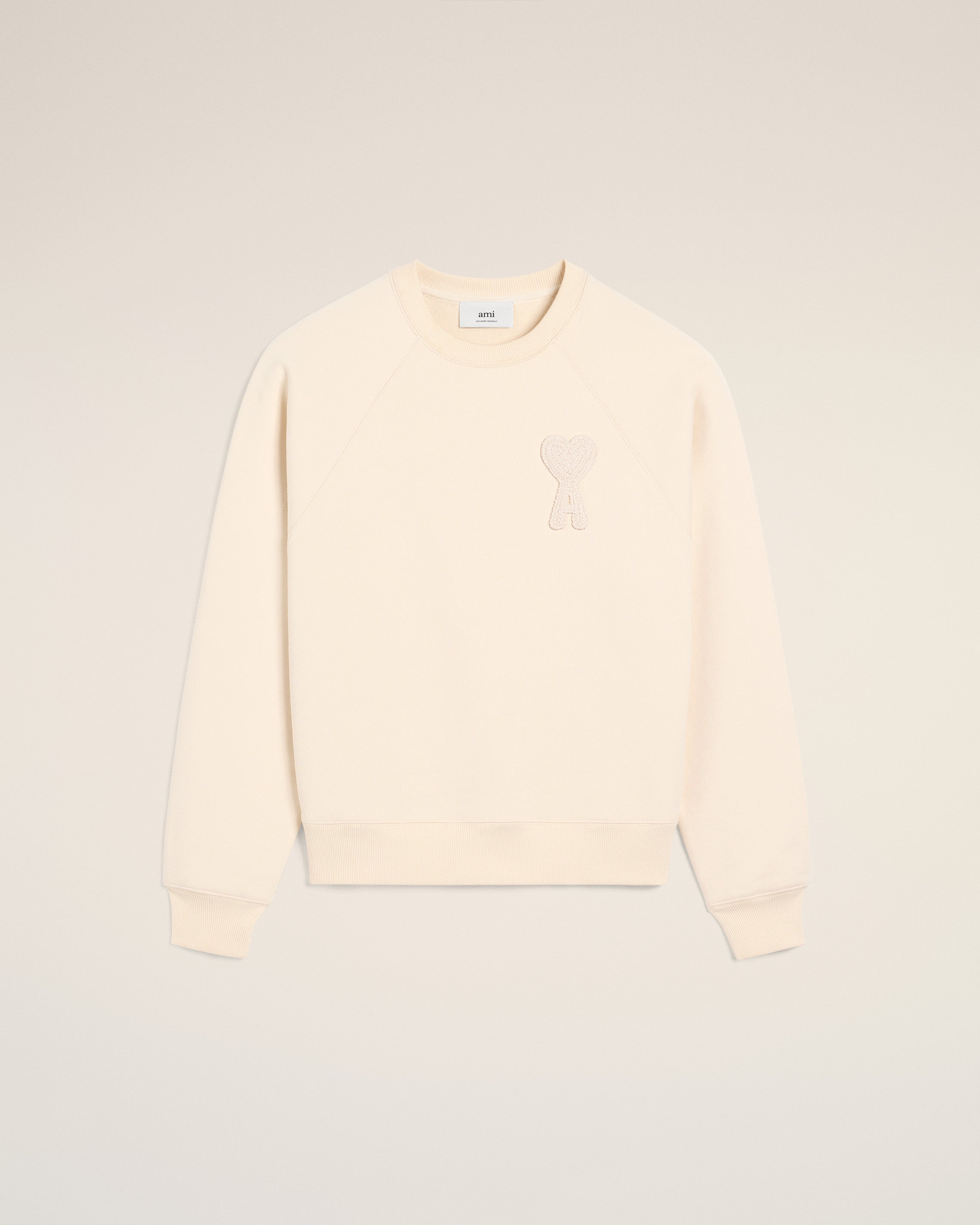 BEIGE COTTON AMI DE COEUR PATCH SWEATSHIRT WHITE CREAM