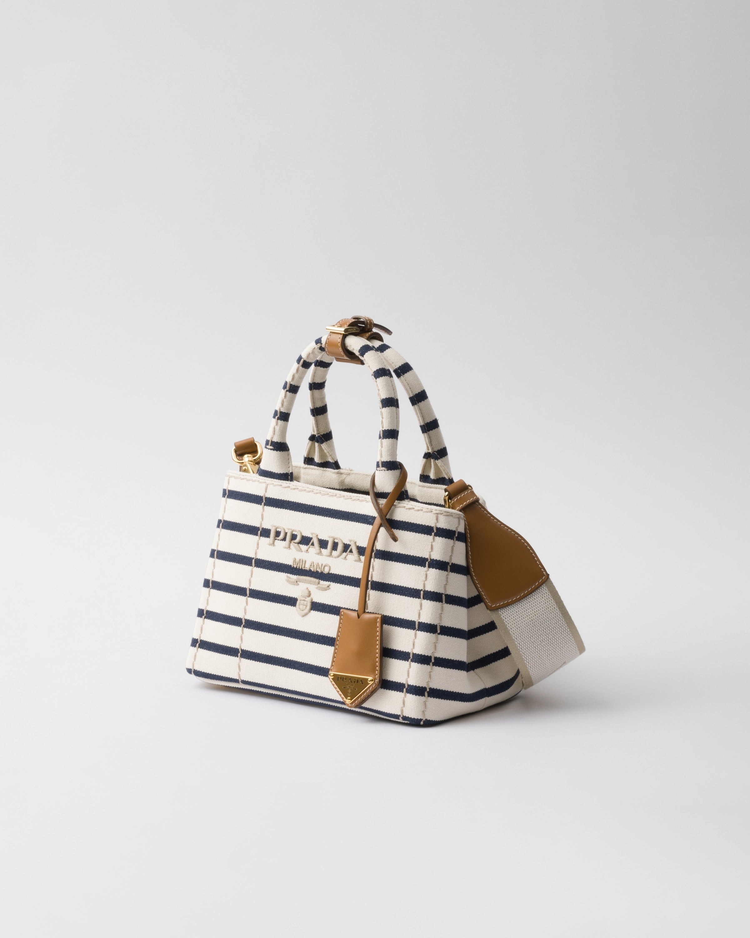 Prada Jardinière striped cotton canvas mini-bag Ivory/Blue