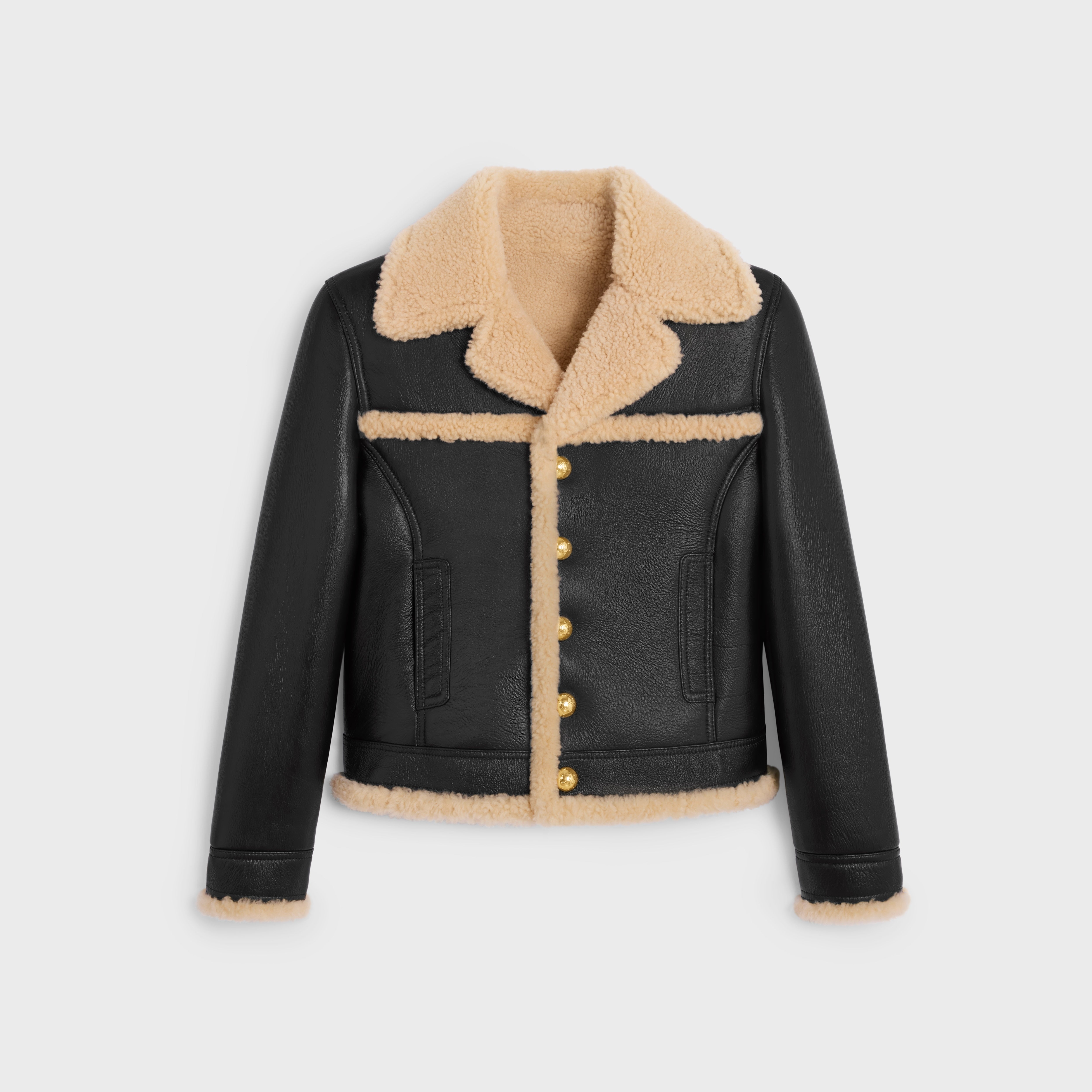 STRAIGHT-CUT BLOUSON JACKET IN CURLY LAMBSKIN - BLACK / HONEY