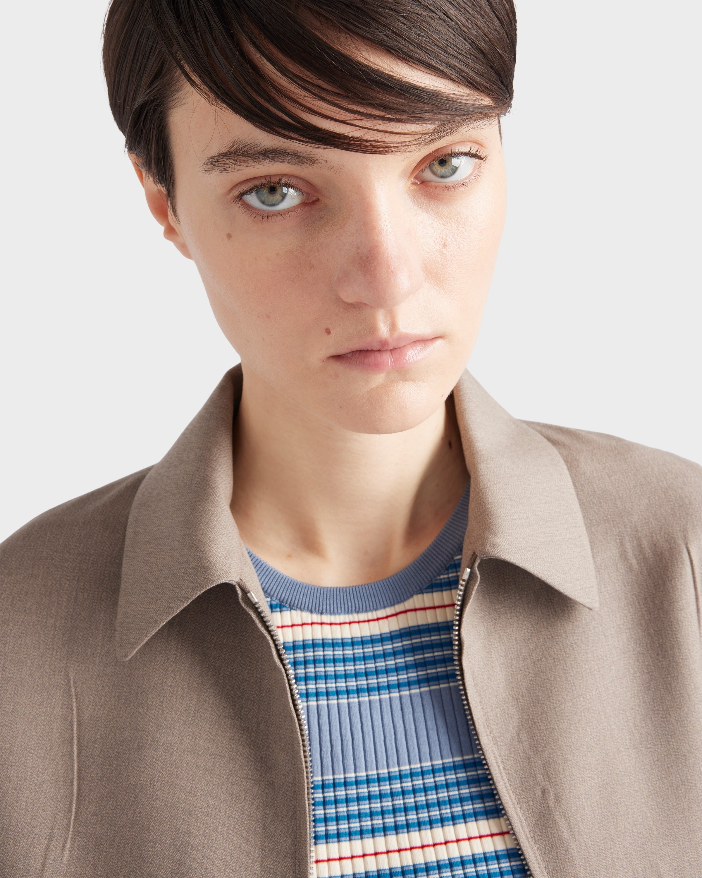Striped stretch cotton knit top Periwinkle Blue