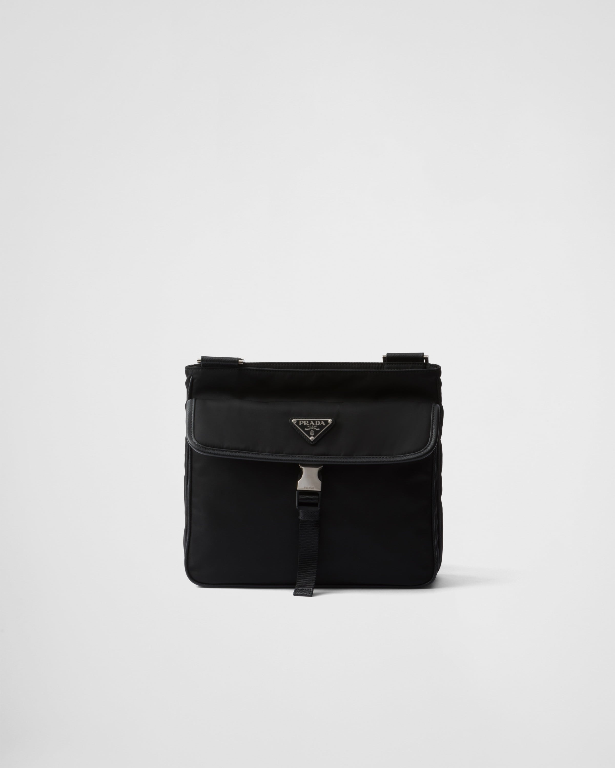 Re-Nylon and Saffiano leather shoulder bag Black