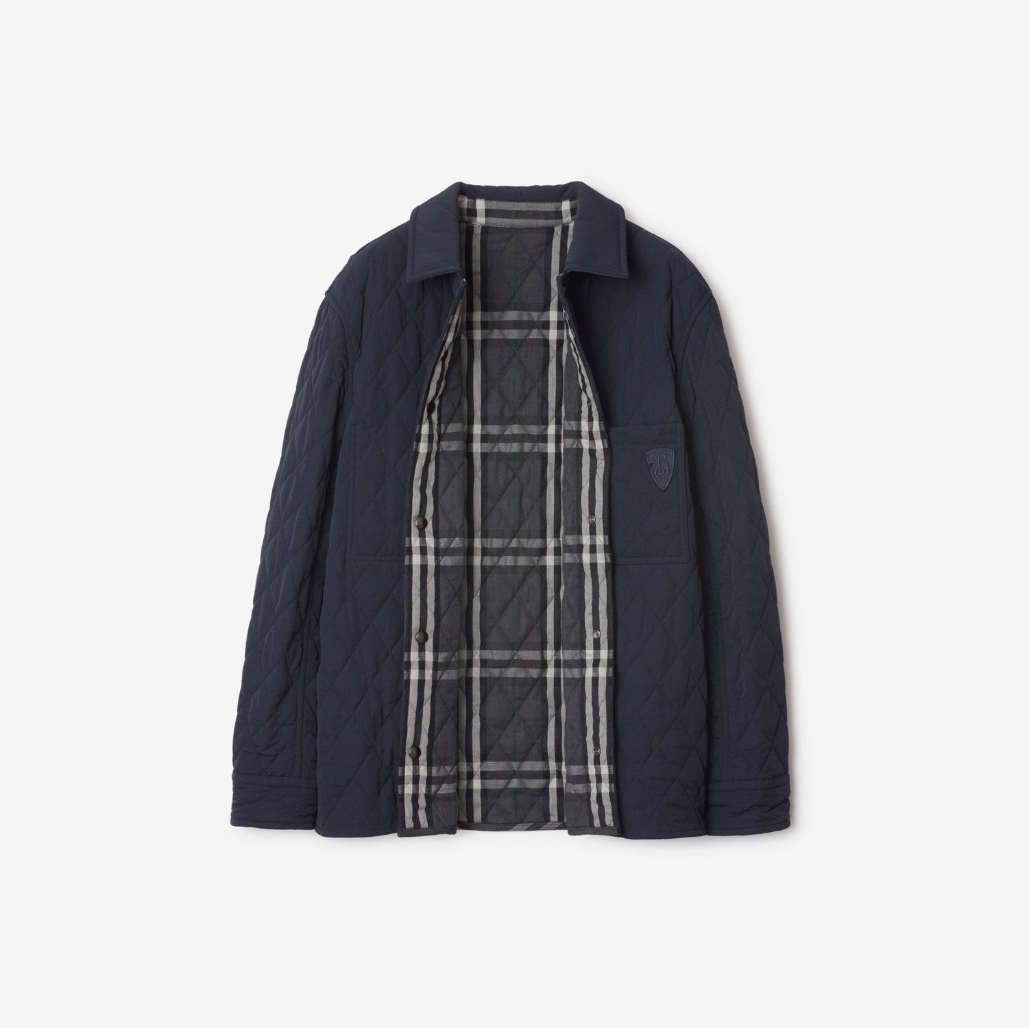 Reversible Quilted Nylon Overshirt - Navy/charcoal melange