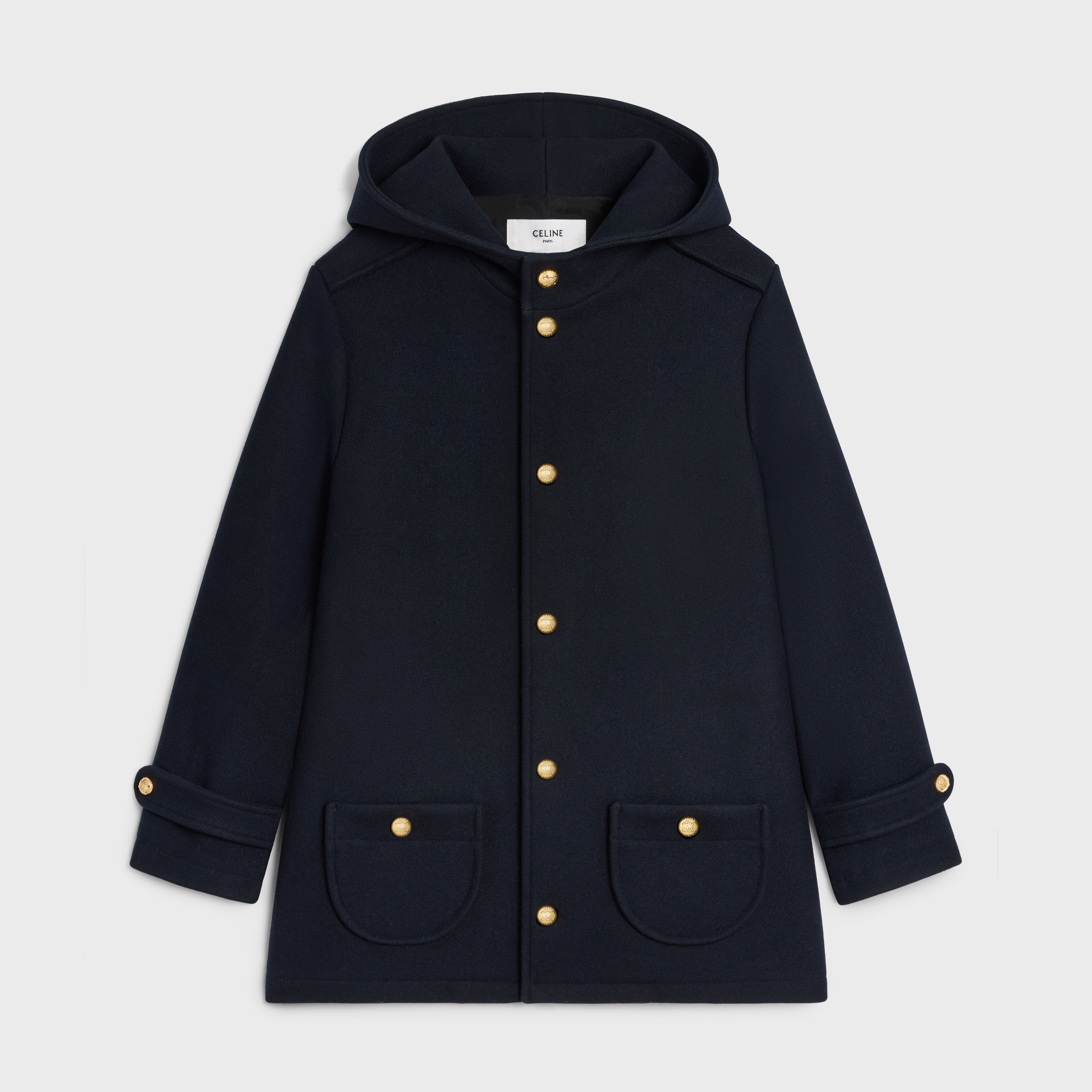 HOODED TRIOMPHE COAT IN WOOL FELT - NAVY