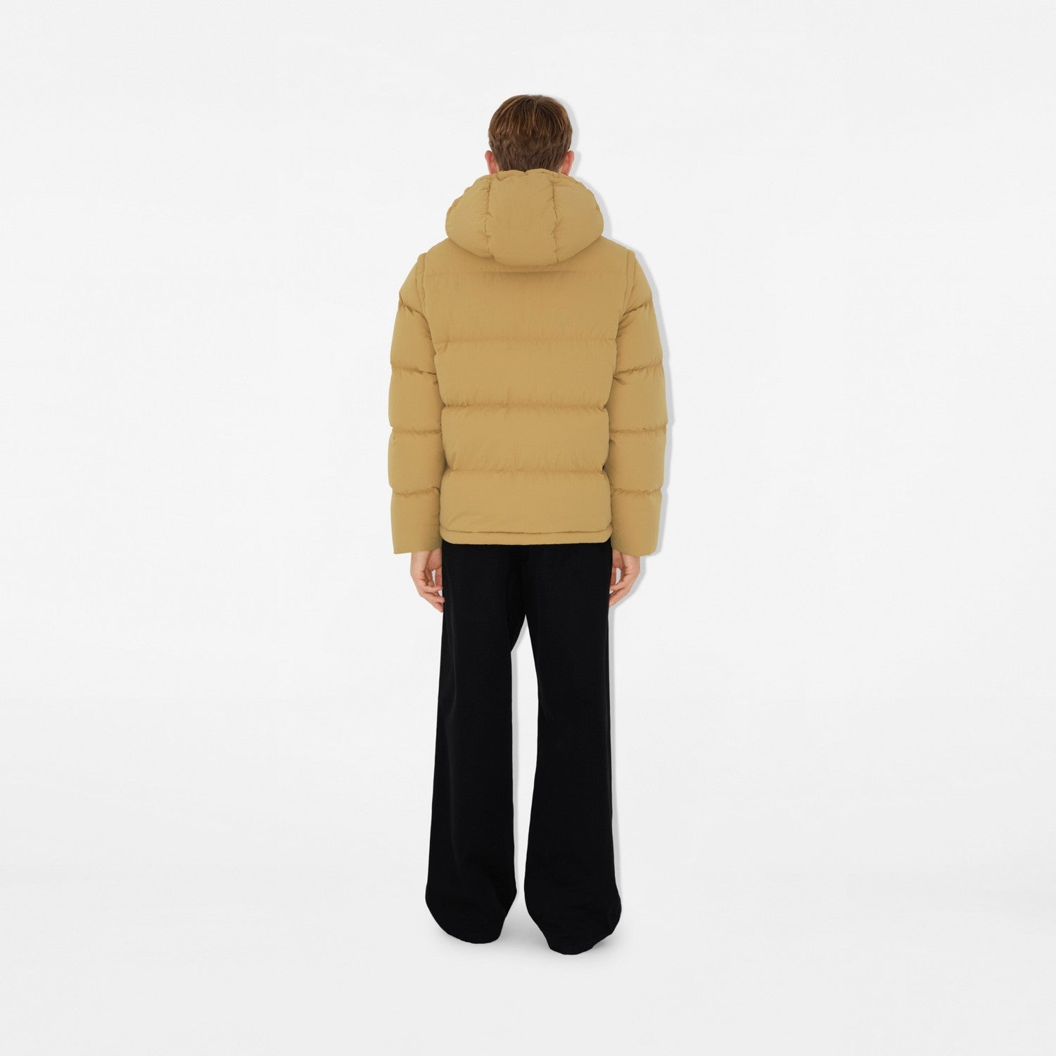 Detachable Sleeve Nylon Puffer Jacket - Flax