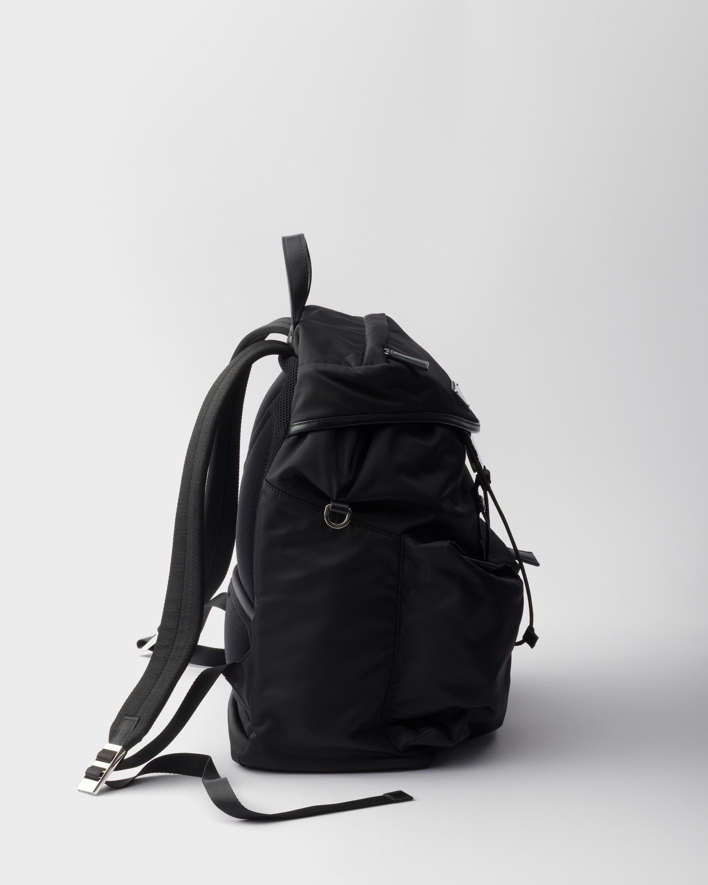 Re-Nylon and leather backpack Black