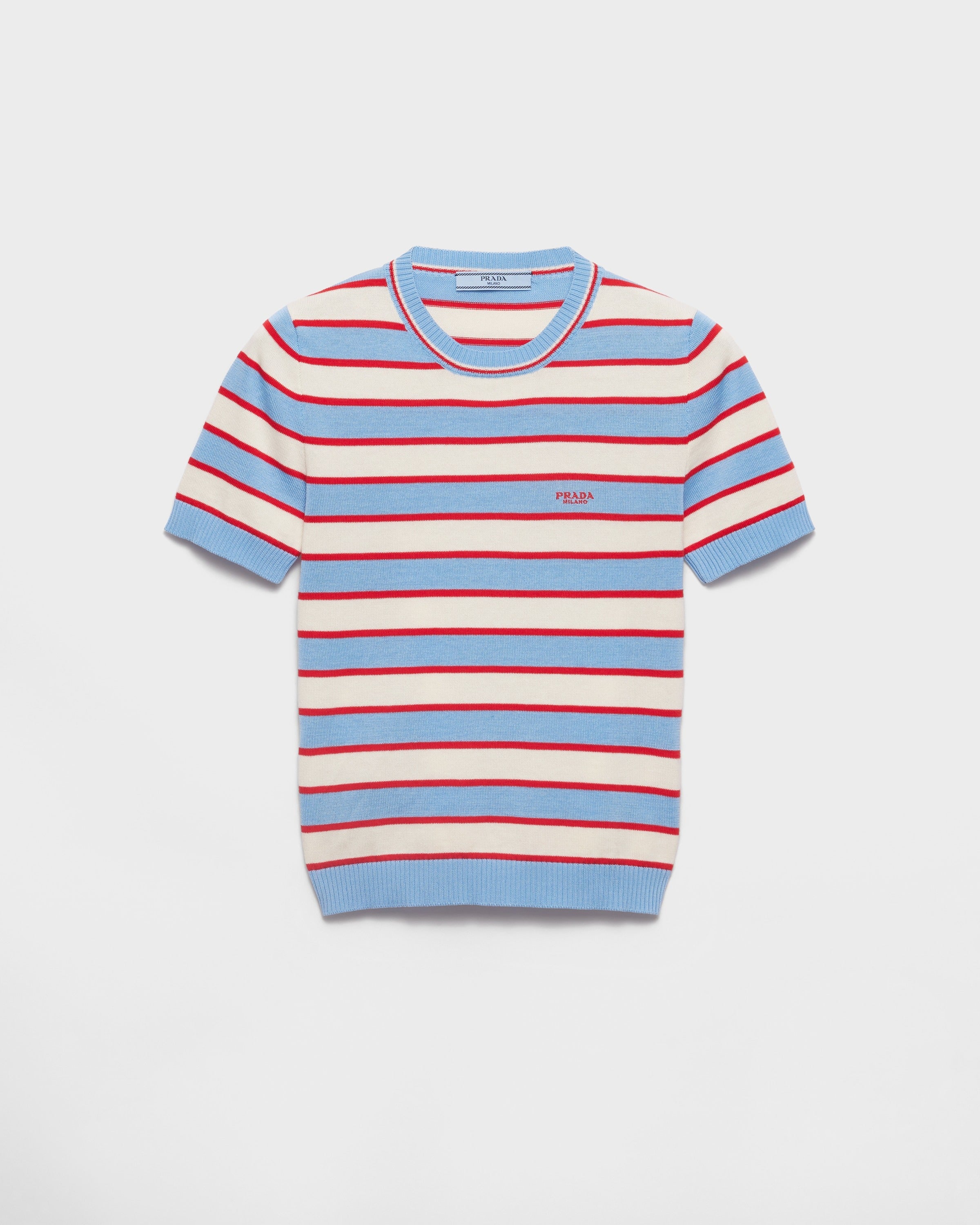Striped crew-neck cotton sweater Blue/Natural
