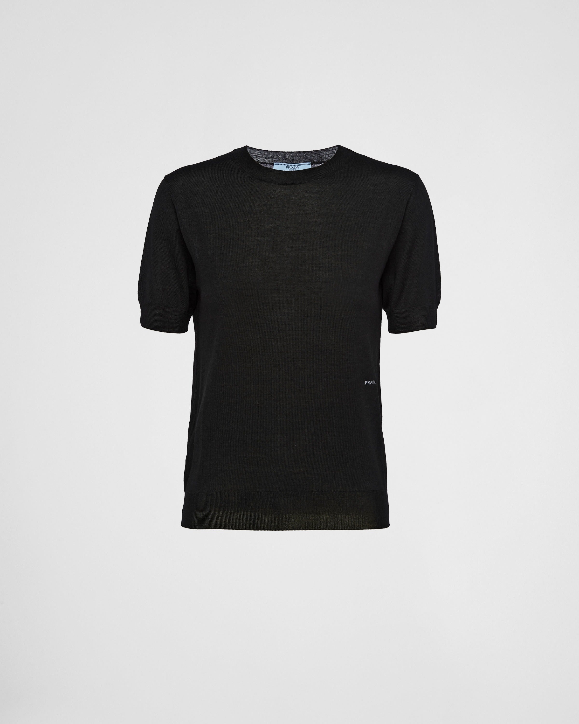 Worsted wool crew-neck sweater Black