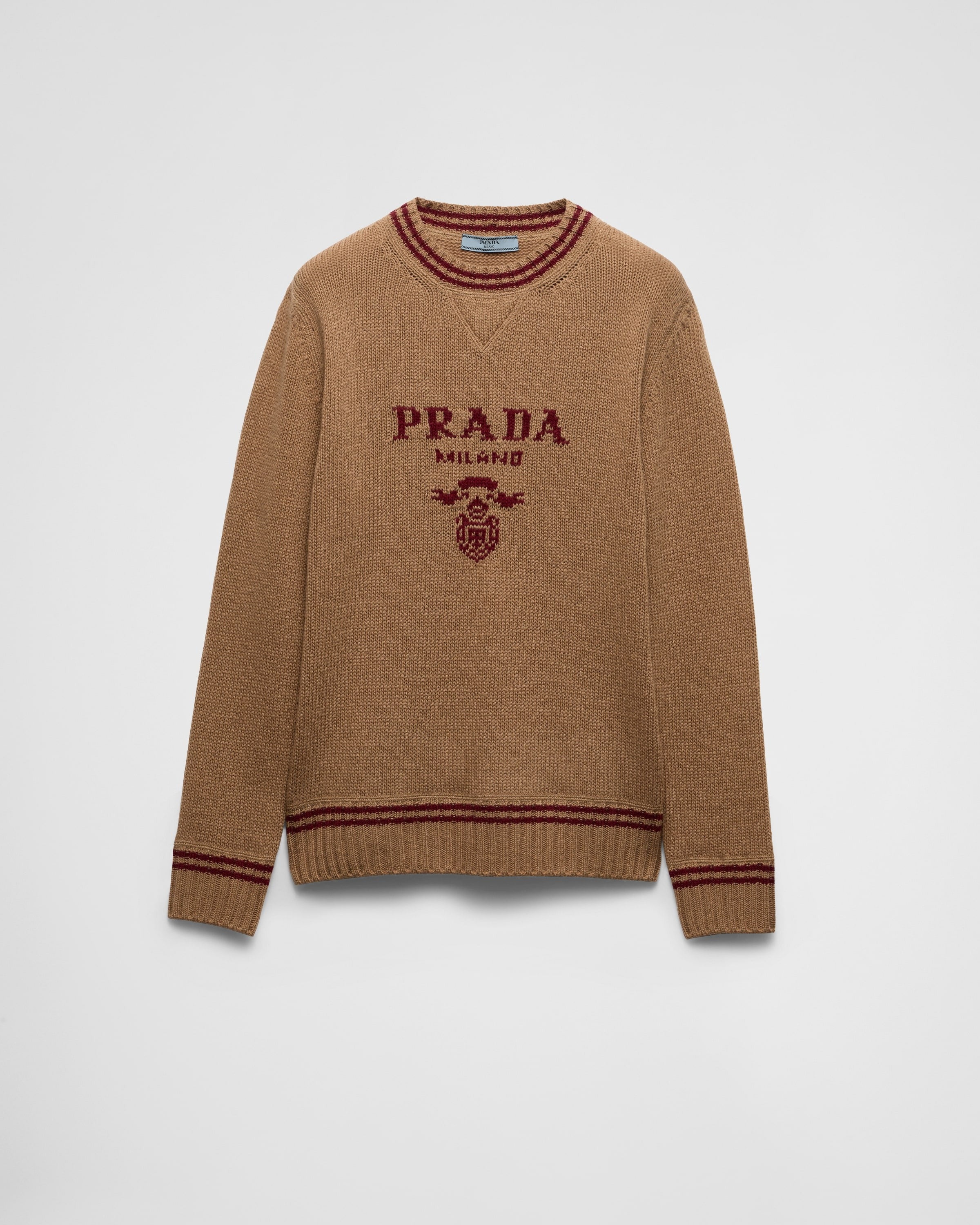 Wool and cashmere crew-neck sweater Camel/Amaranth