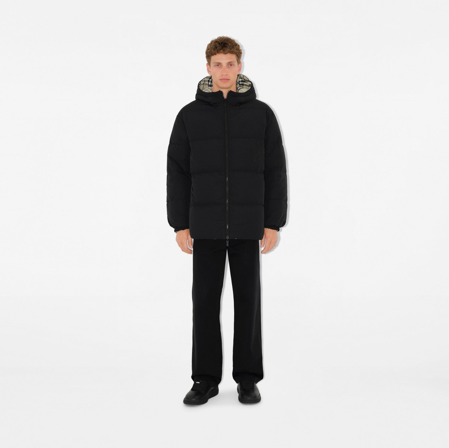 Reversible Check Nylon Puffer Jacket - Lichen