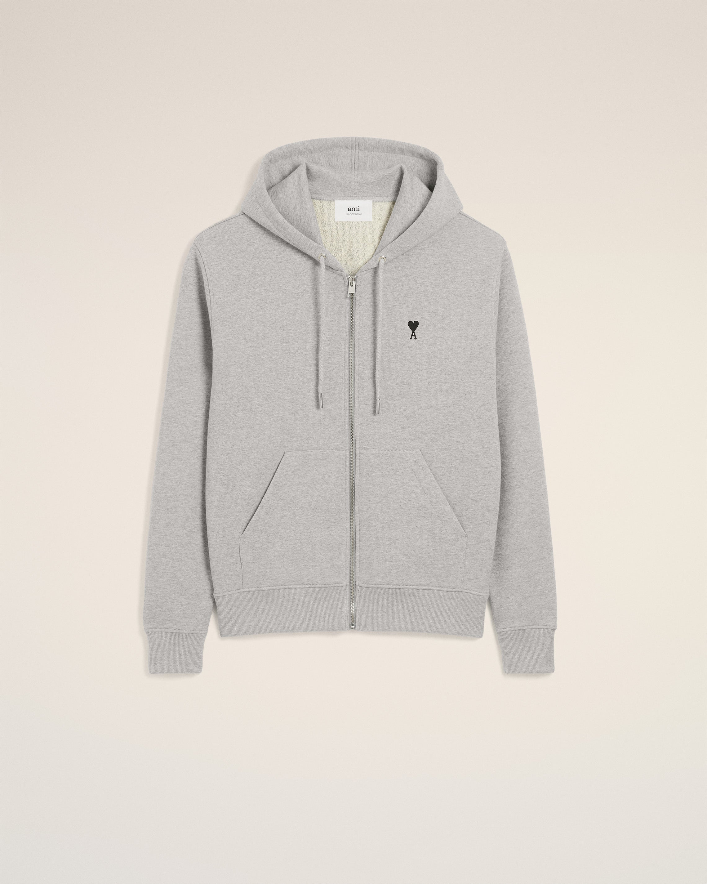 Grey Cotton Zipped Ami De Coeur Hoodie HEATHER ASH GREY