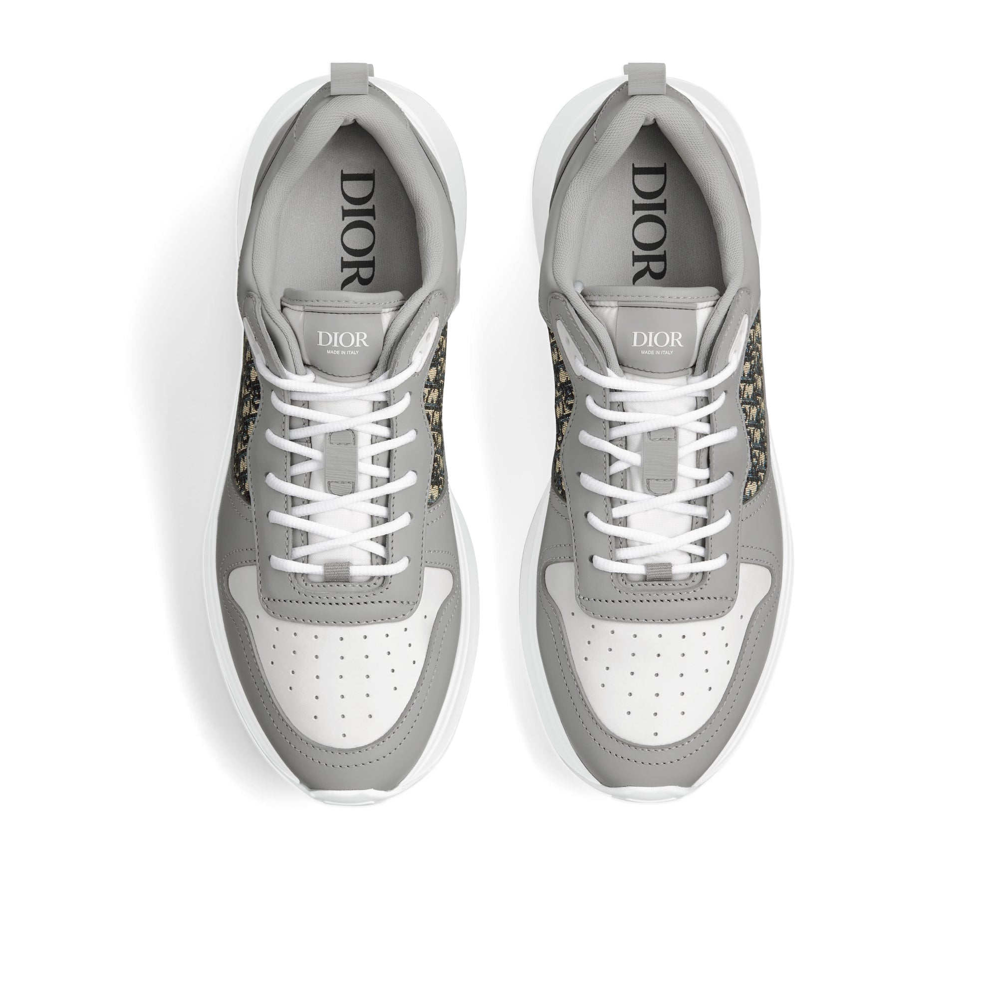 B25 Runner Sneaker - Dior Gray and White Smooth Calfskin with Beige and Black Dior Oblique Jacquard