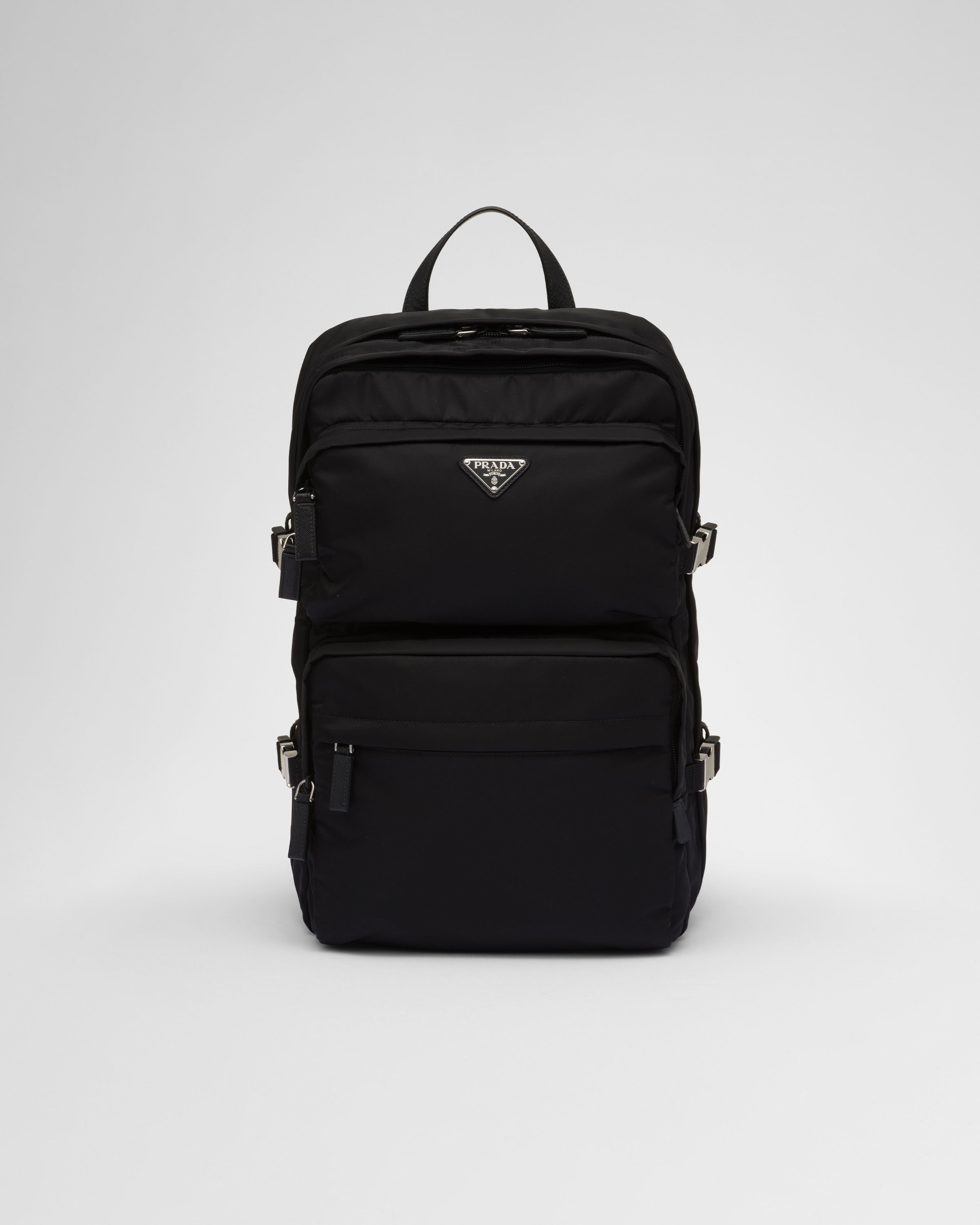 Re-Nylon and Saffiano leather backpack Black