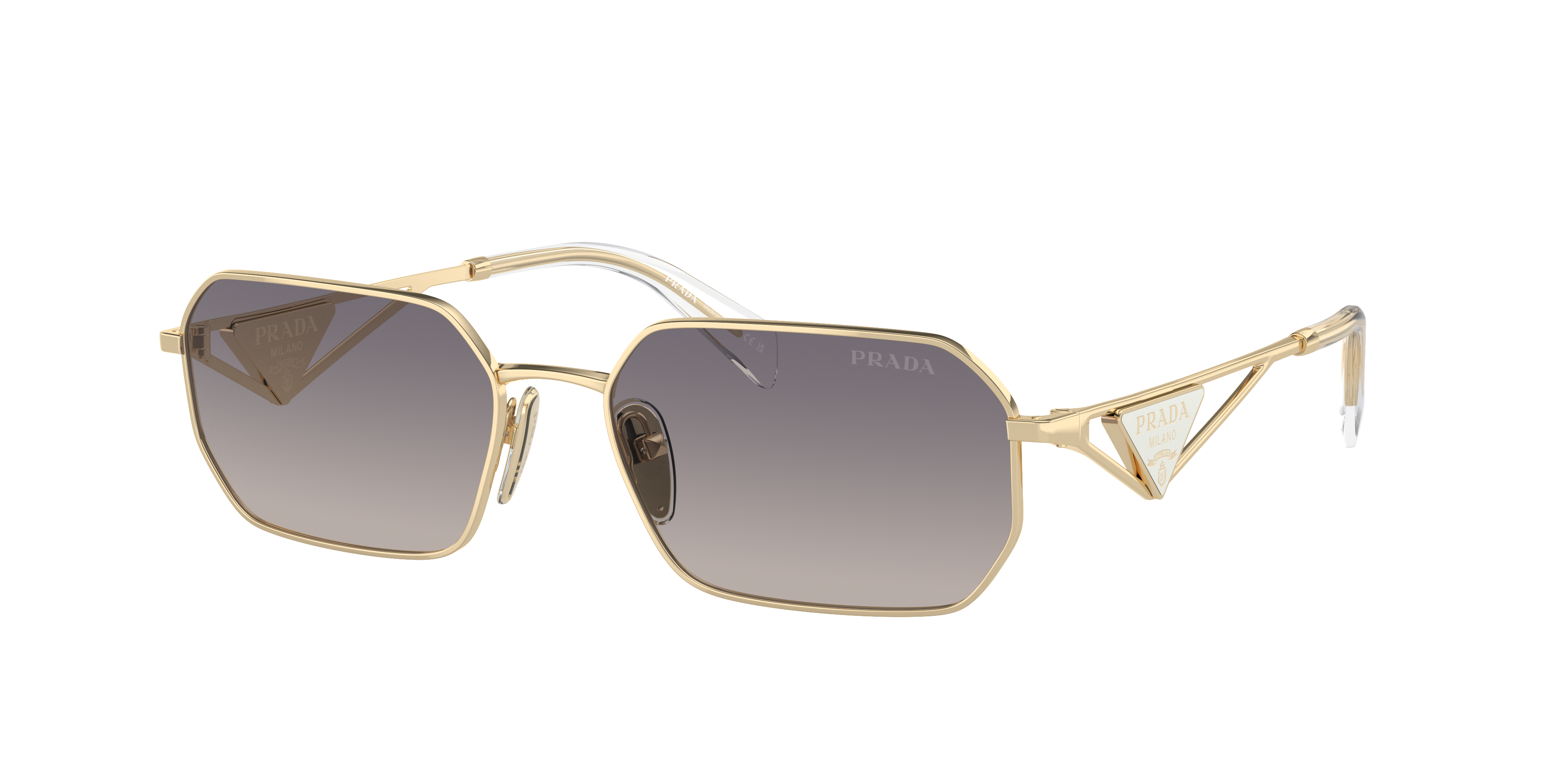 PRADA PR A51S Pale Gold - Women Luxury Sunglasses, Gradient Blue Mirror Silver Lens
