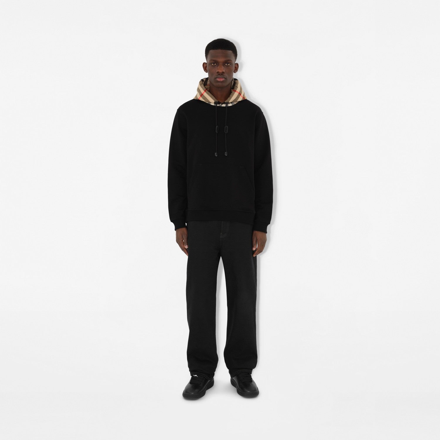 Check Hood Cotton Blend Hoodie - Black/birch brown