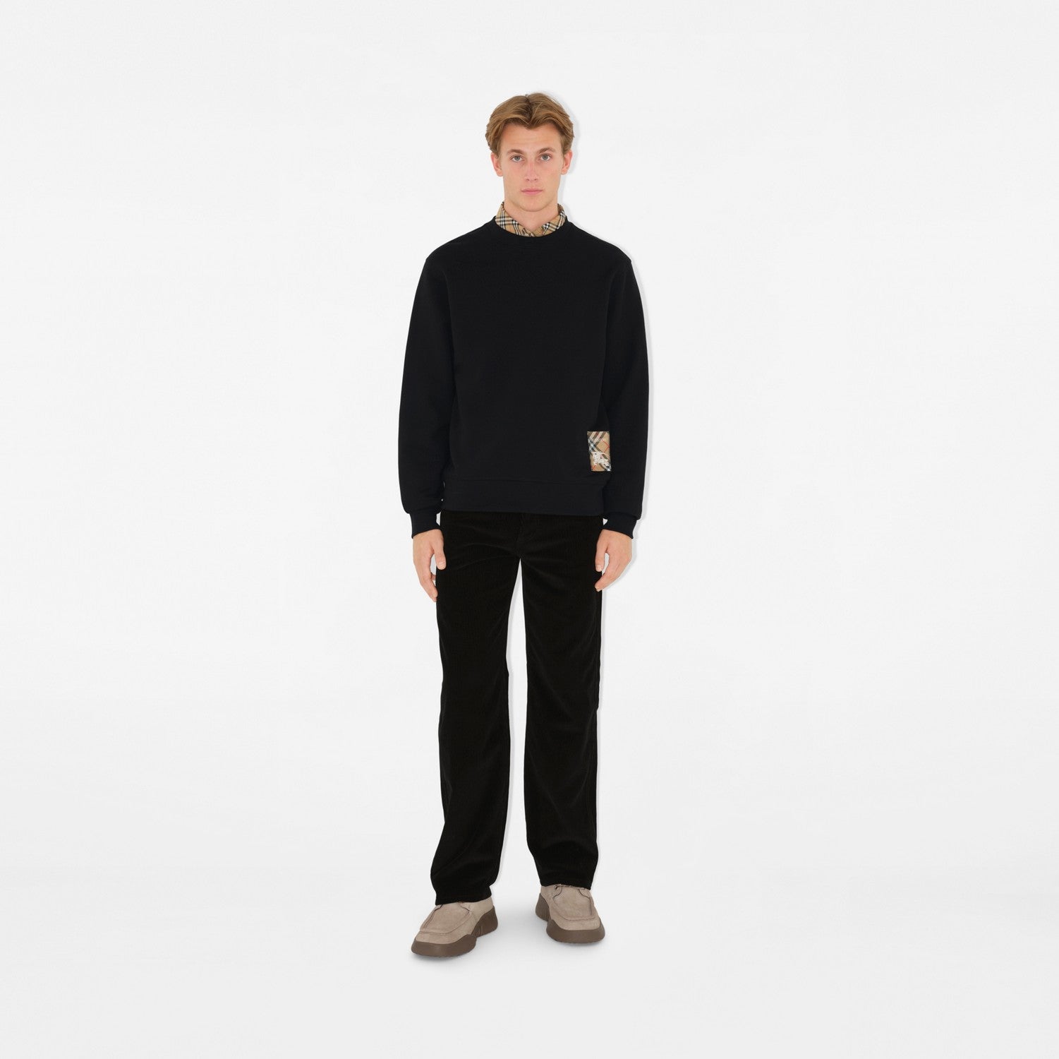 Check Label Cotton Sweatshirt - Black