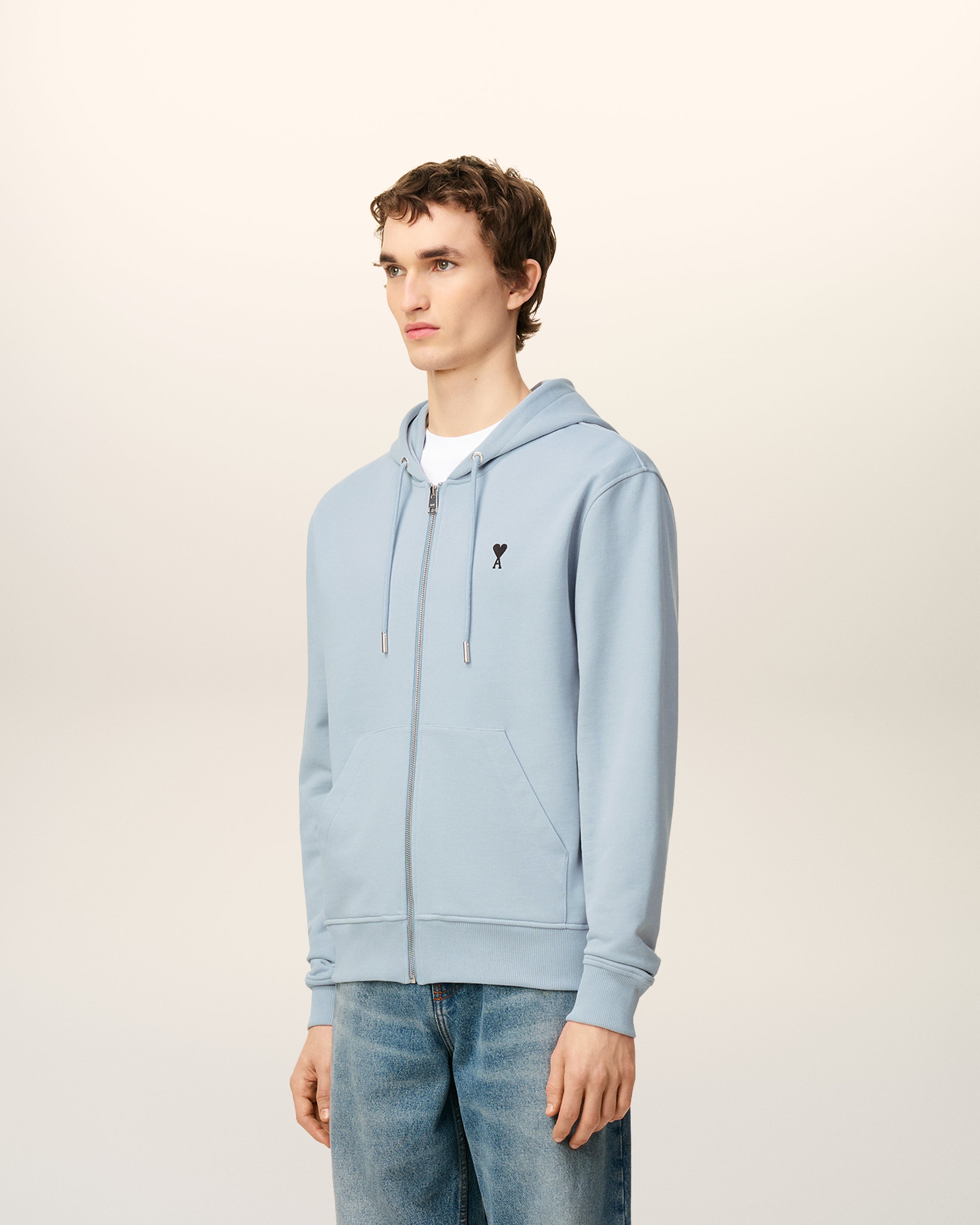 Blue Cotton Zipped Ami De Coeur Hoodie SKY