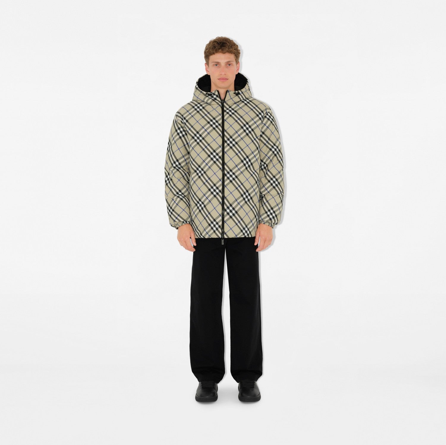 Reversible Check Nylon Puffer Jacket - Lichen