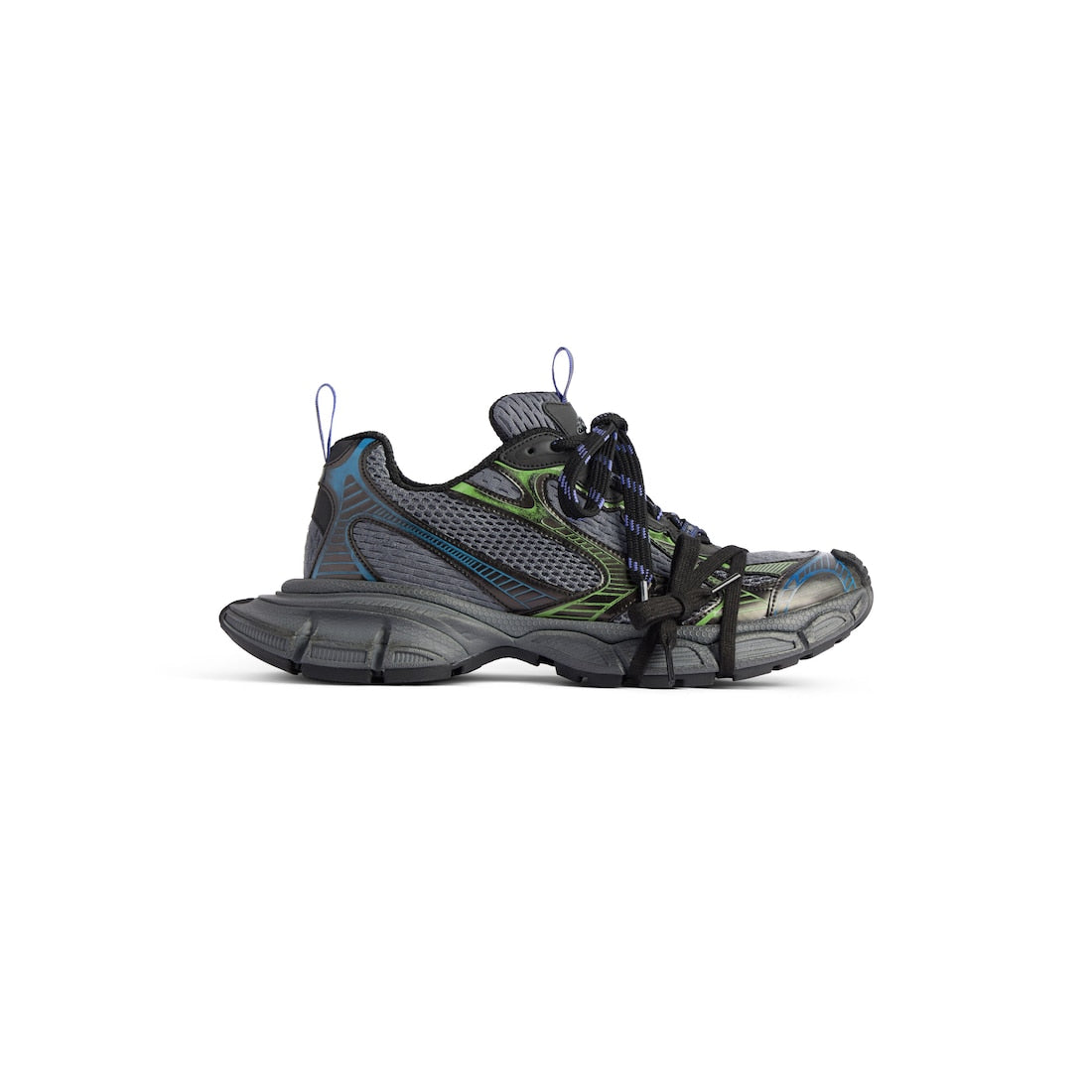 3XL Sneaker in dark grey, black, blue and green mesh, polyurethane and polyester