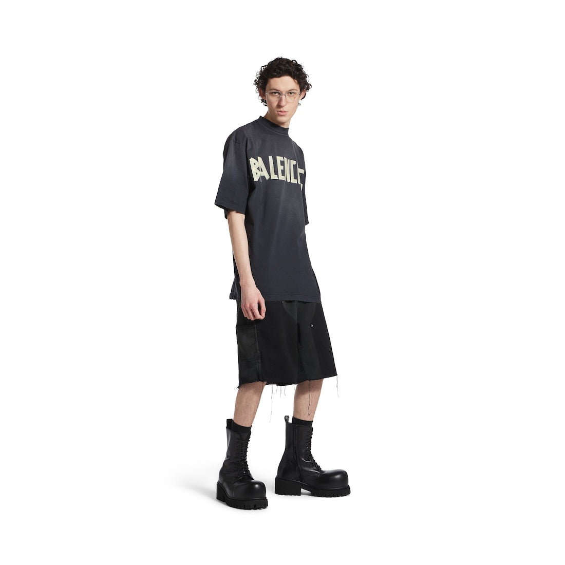 Tape Type T-shirt Medium Fit in Black Faded