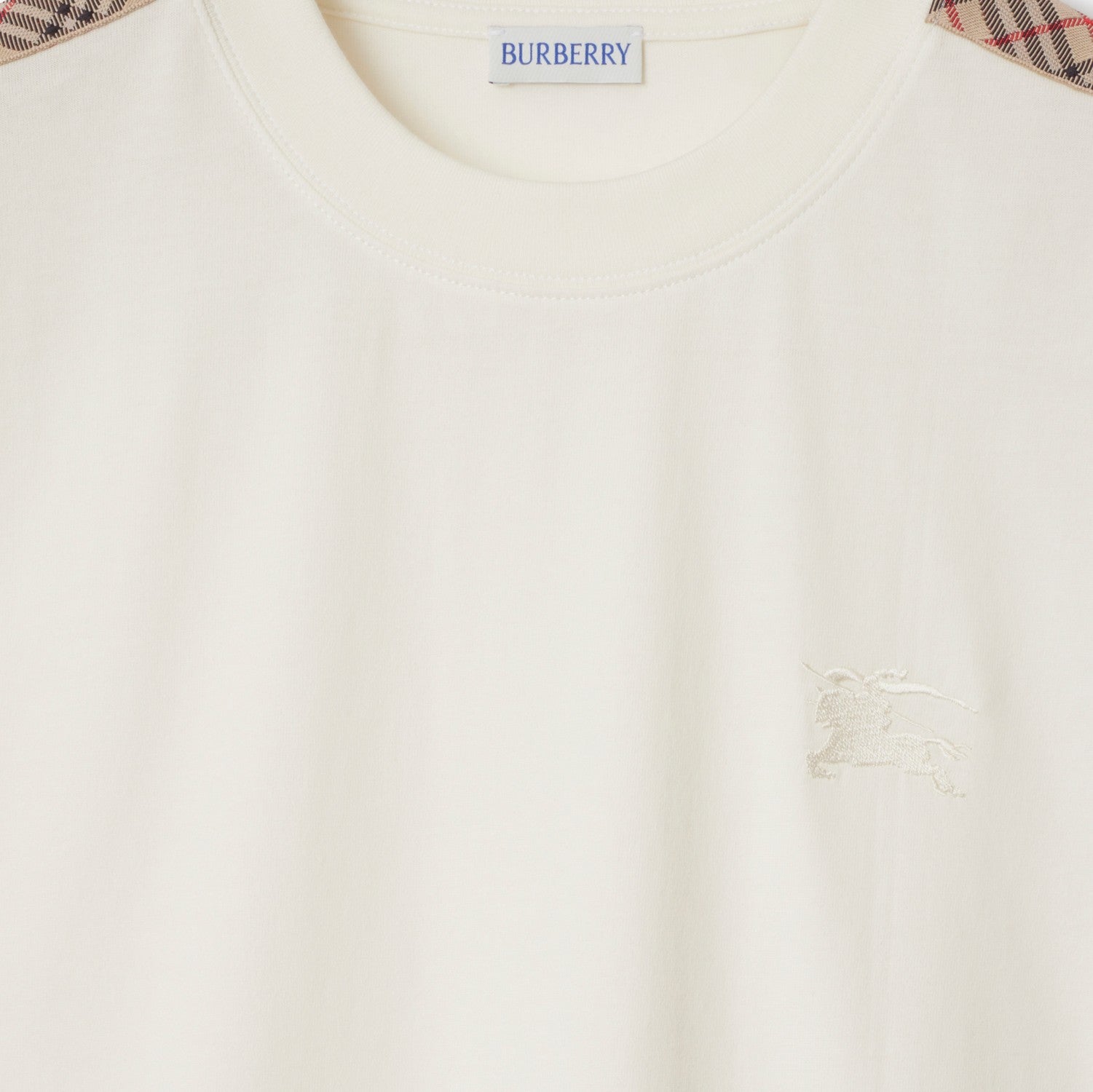 Check Trim Cotton T-shirt - Chalk