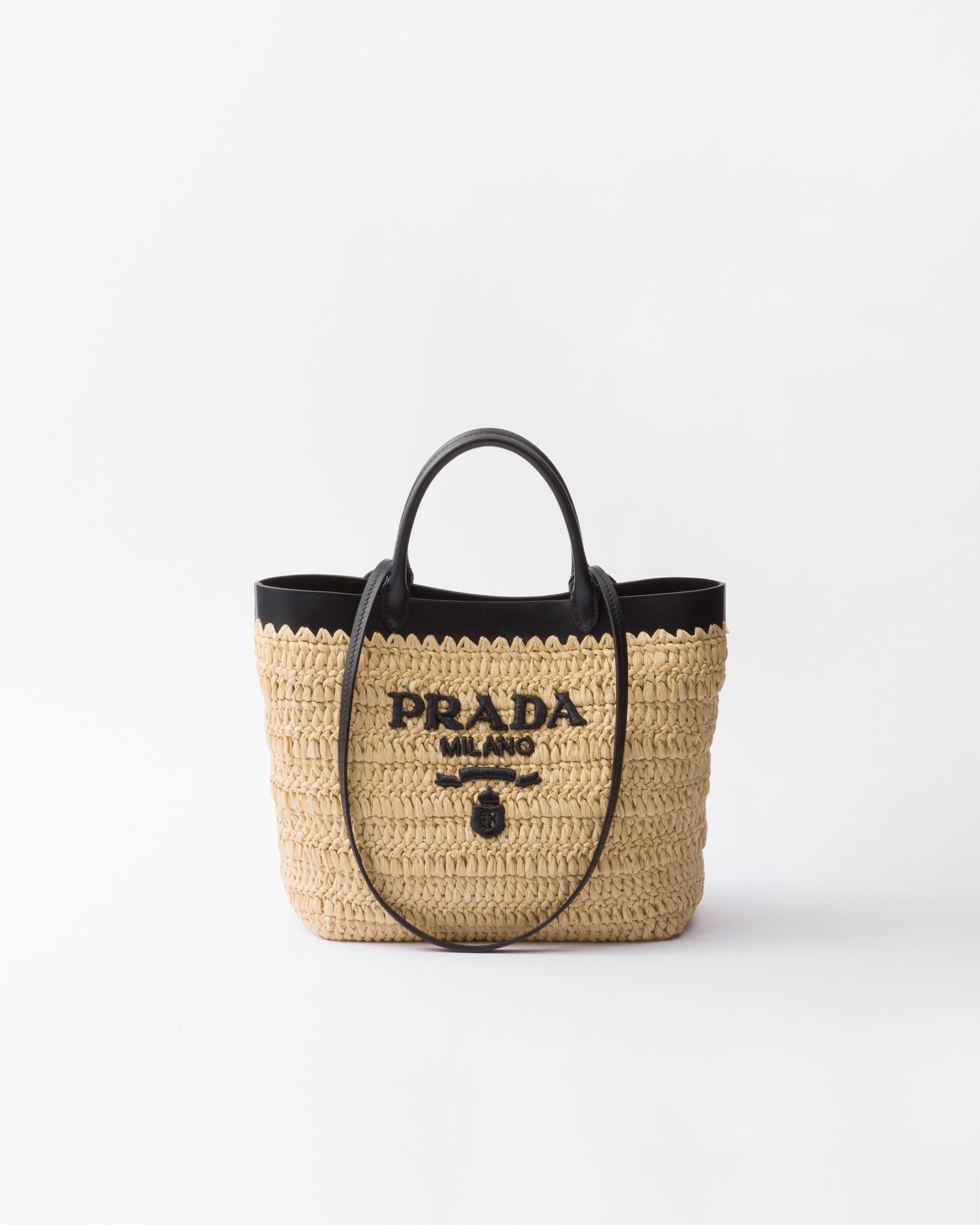 Small crochet and leather tote bag Tan/Black