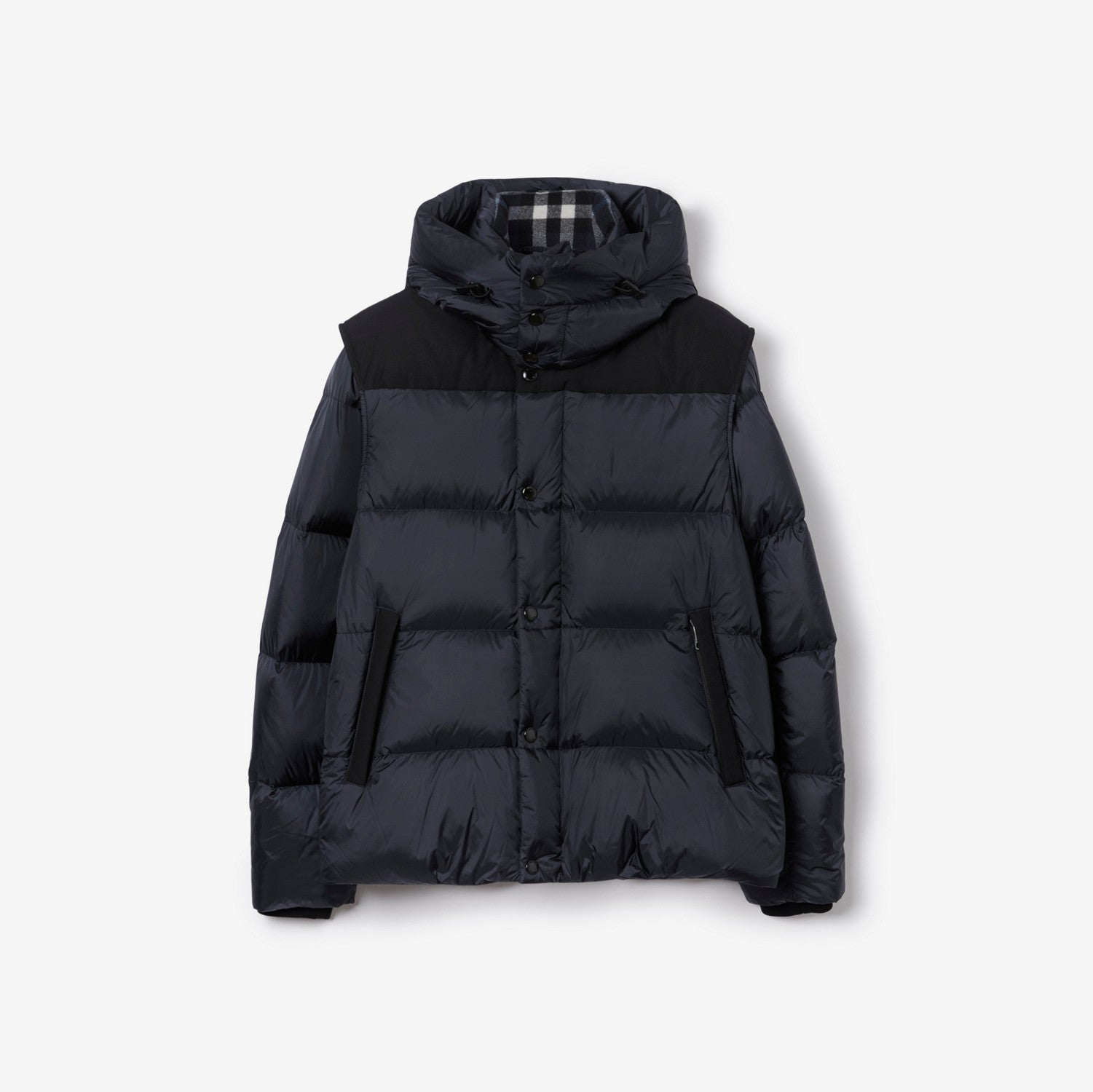 Detachable Sleeve Nylon Puffer Jacket - Navy