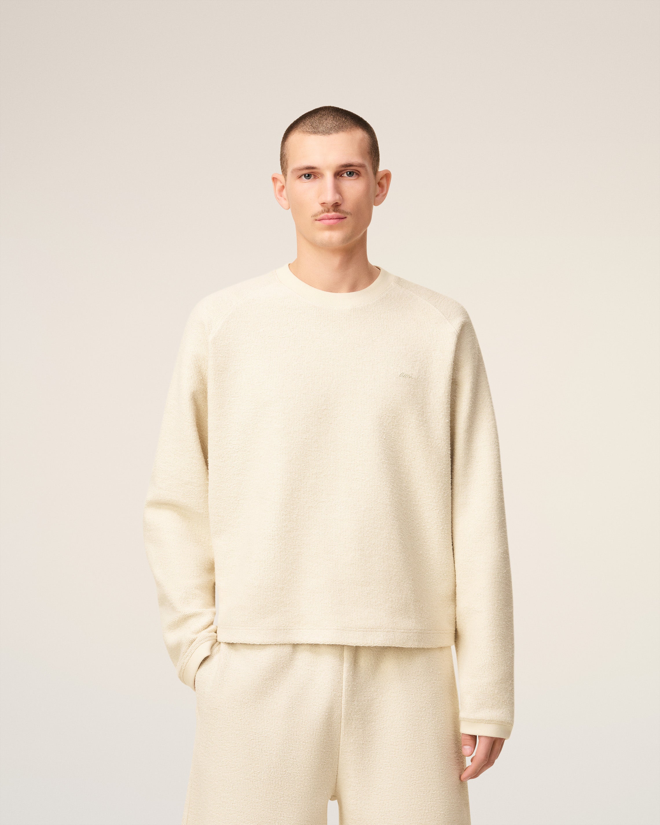 White Leather Raglan Sleeved Crewneck Sweatshirt IVORY