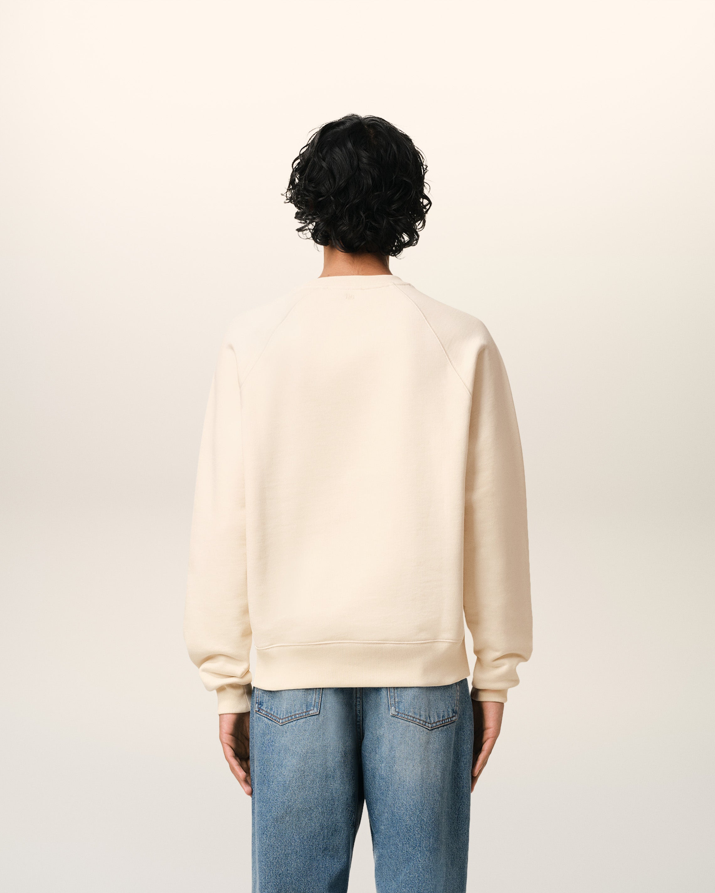 BEIGE COTTON AMI DE COEUR PATCH SWEATSHIRT WHITE CREAM