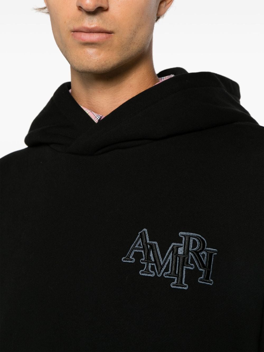 Staggered logo-embroidered cotton hoodie