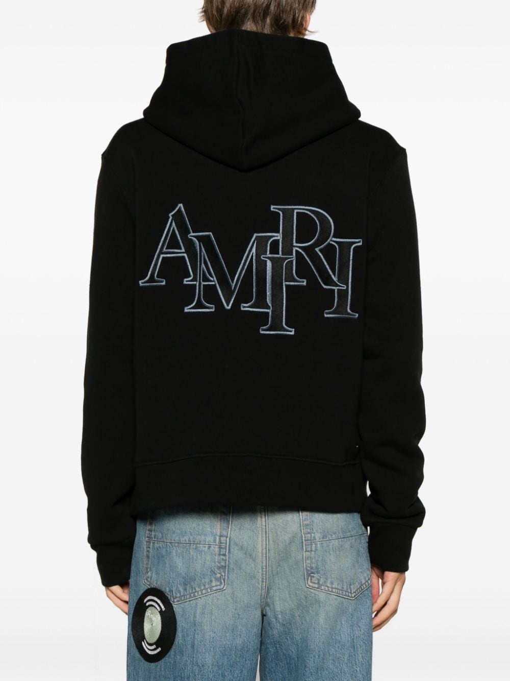 Staggered logo-embroidered cotton hoodie