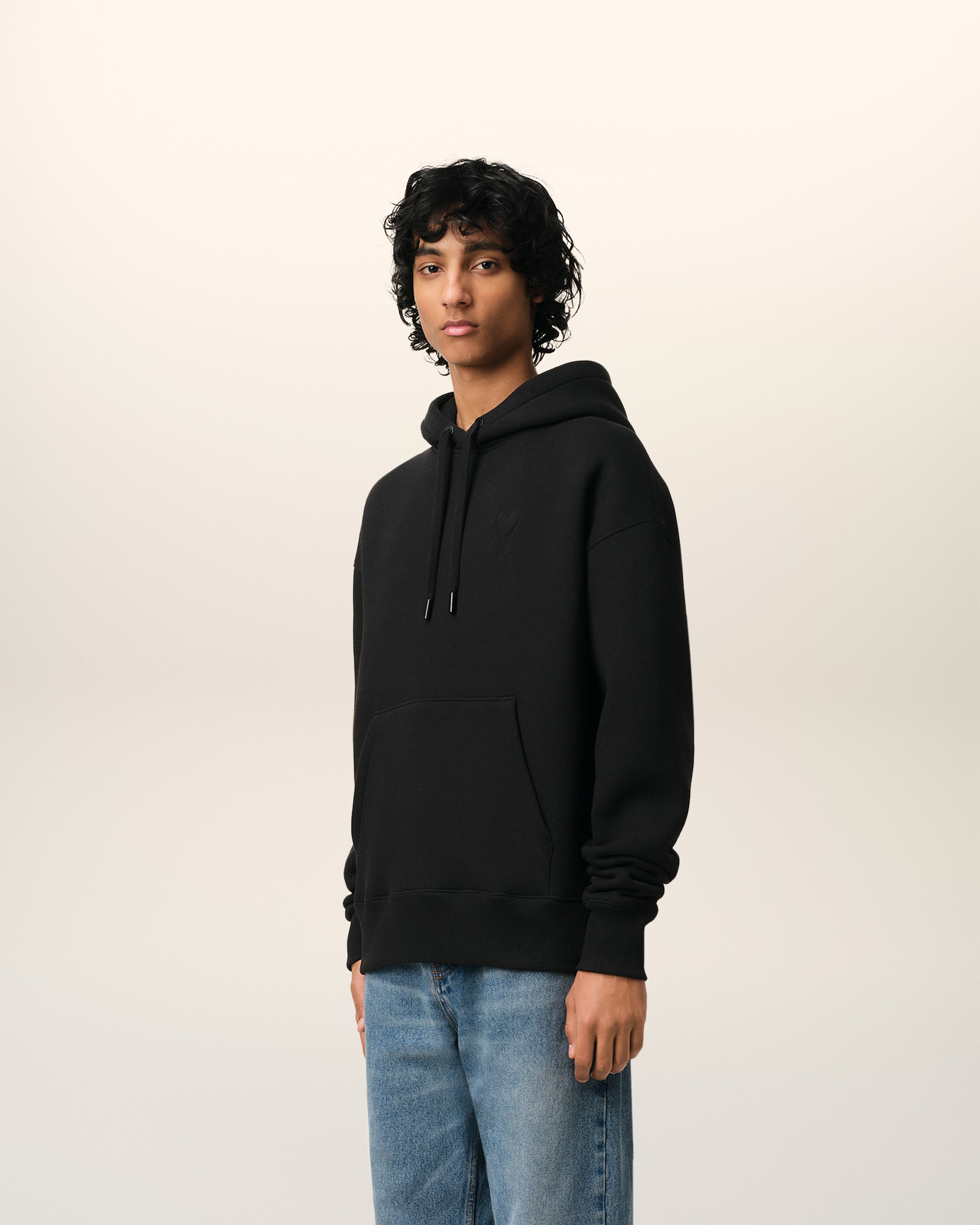 BLACK COTTON AMI DE COEUR HOODIE BLACK