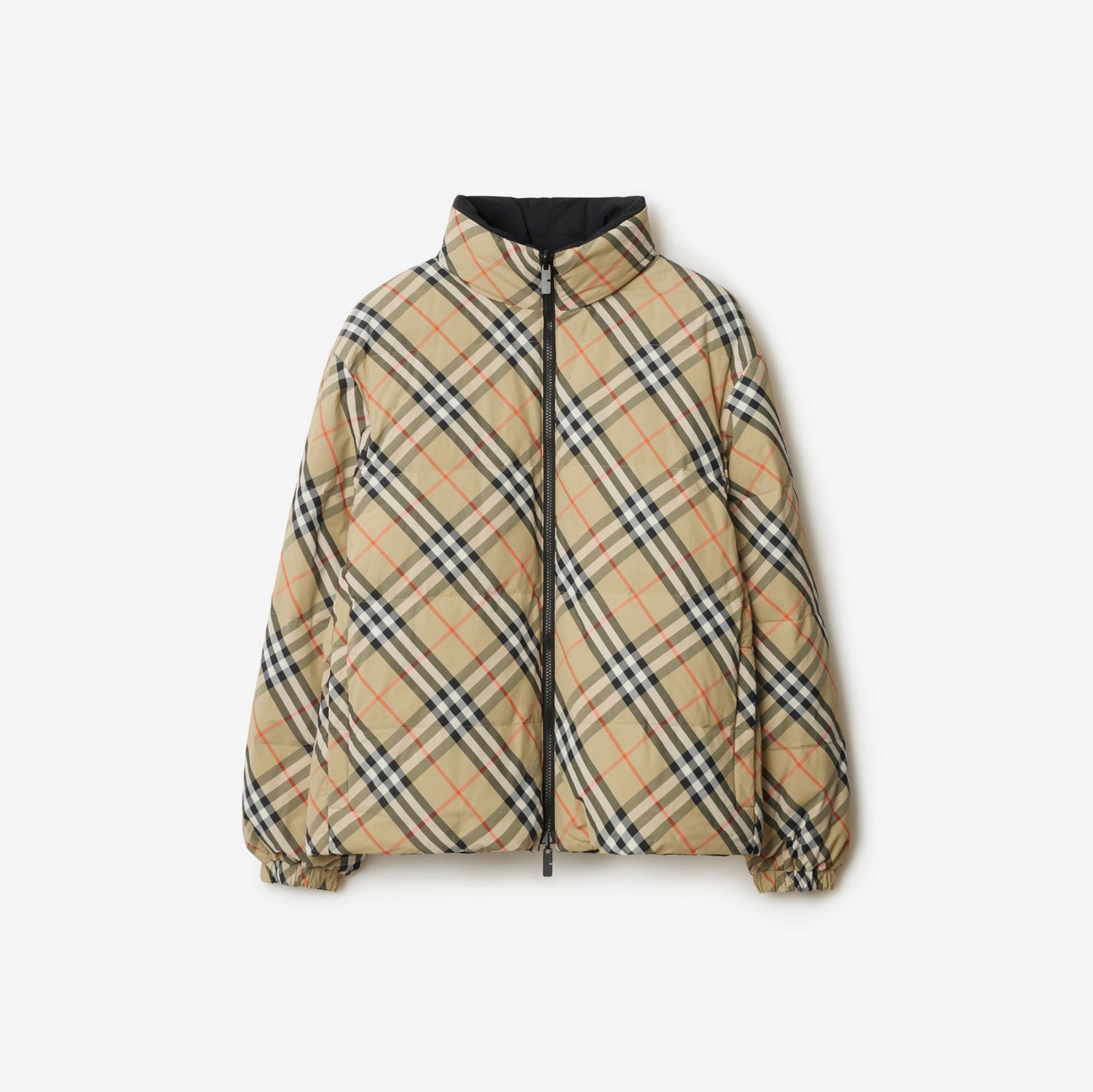 Reversible Check Nylon Puffer Jacket - Sand