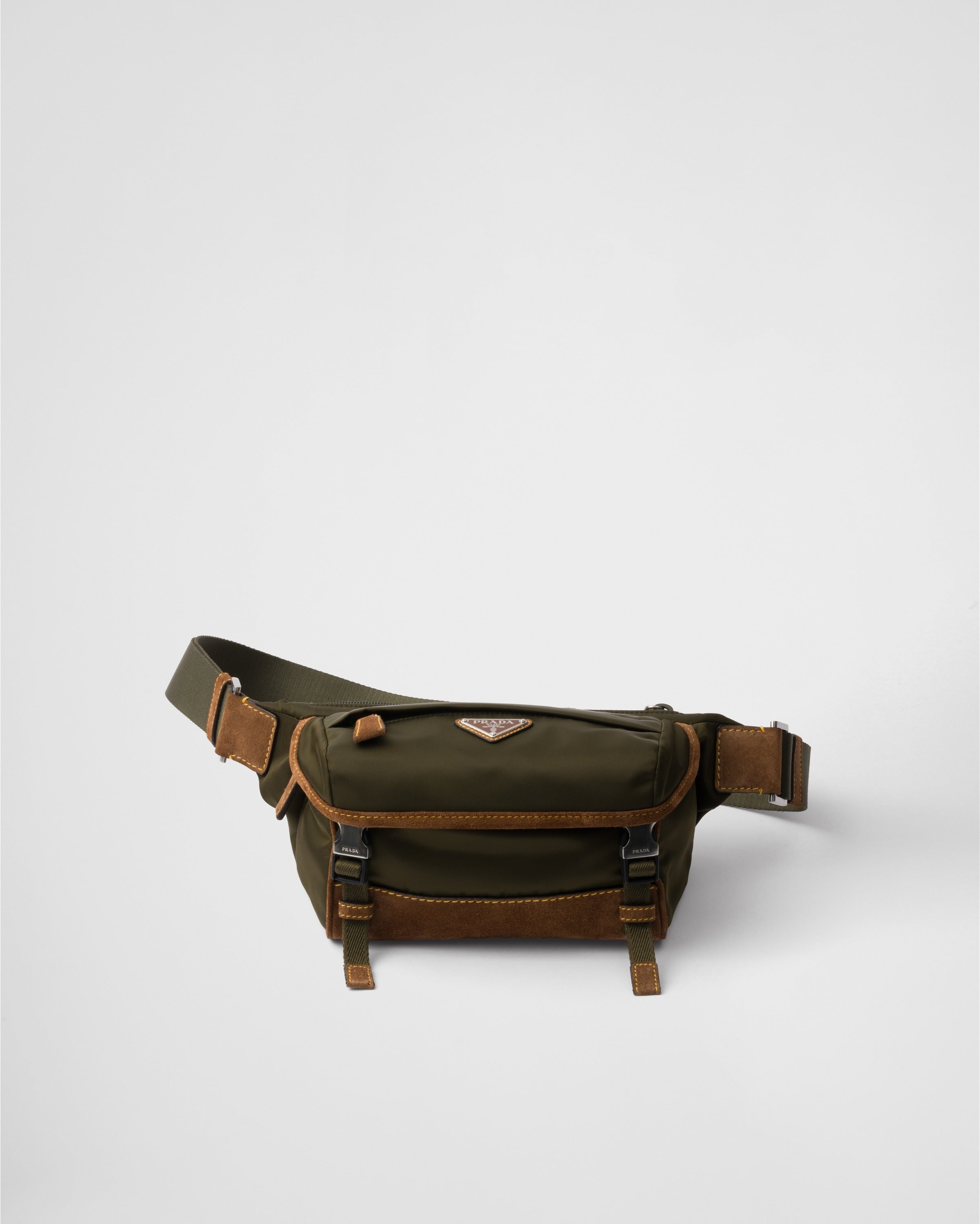 Small Re-Nylon and suede shoulder bag Musk Green/Cocoa