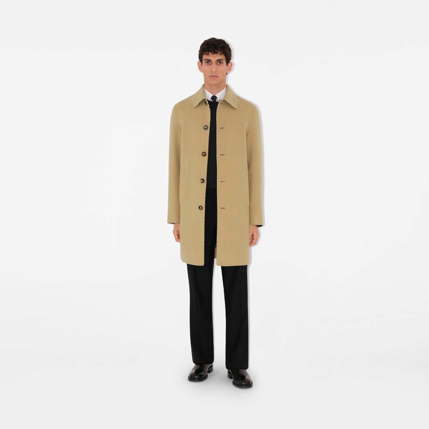 Mid-length Wool Car Coat - Flax/sand