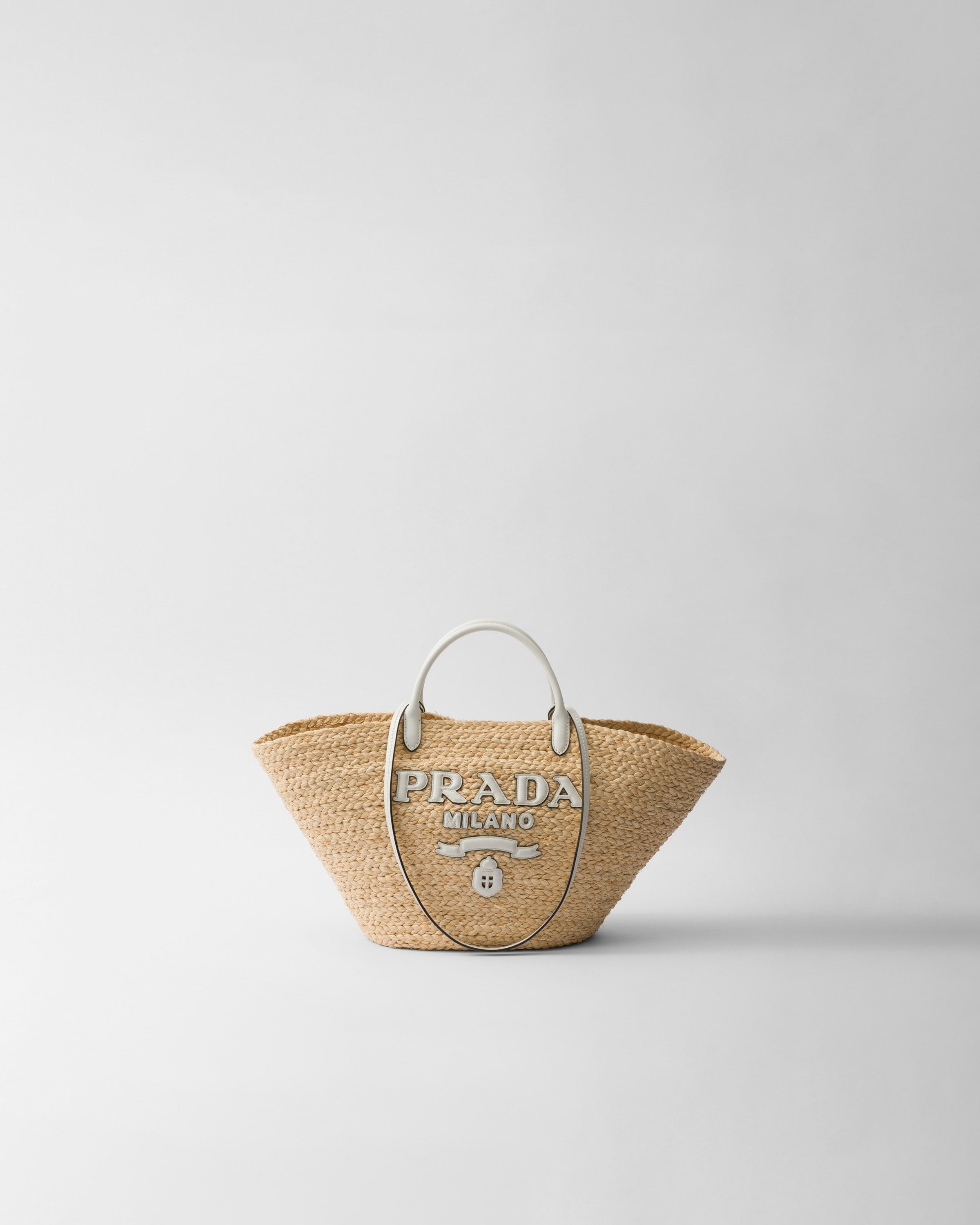 Large raffia and leather shopping bag Tan/White