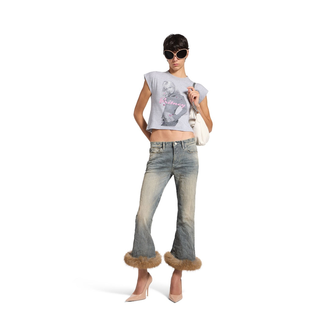 Balenciaga Music | Britney Spears Series Shrunk T-shirt in Light Grey/Pink
