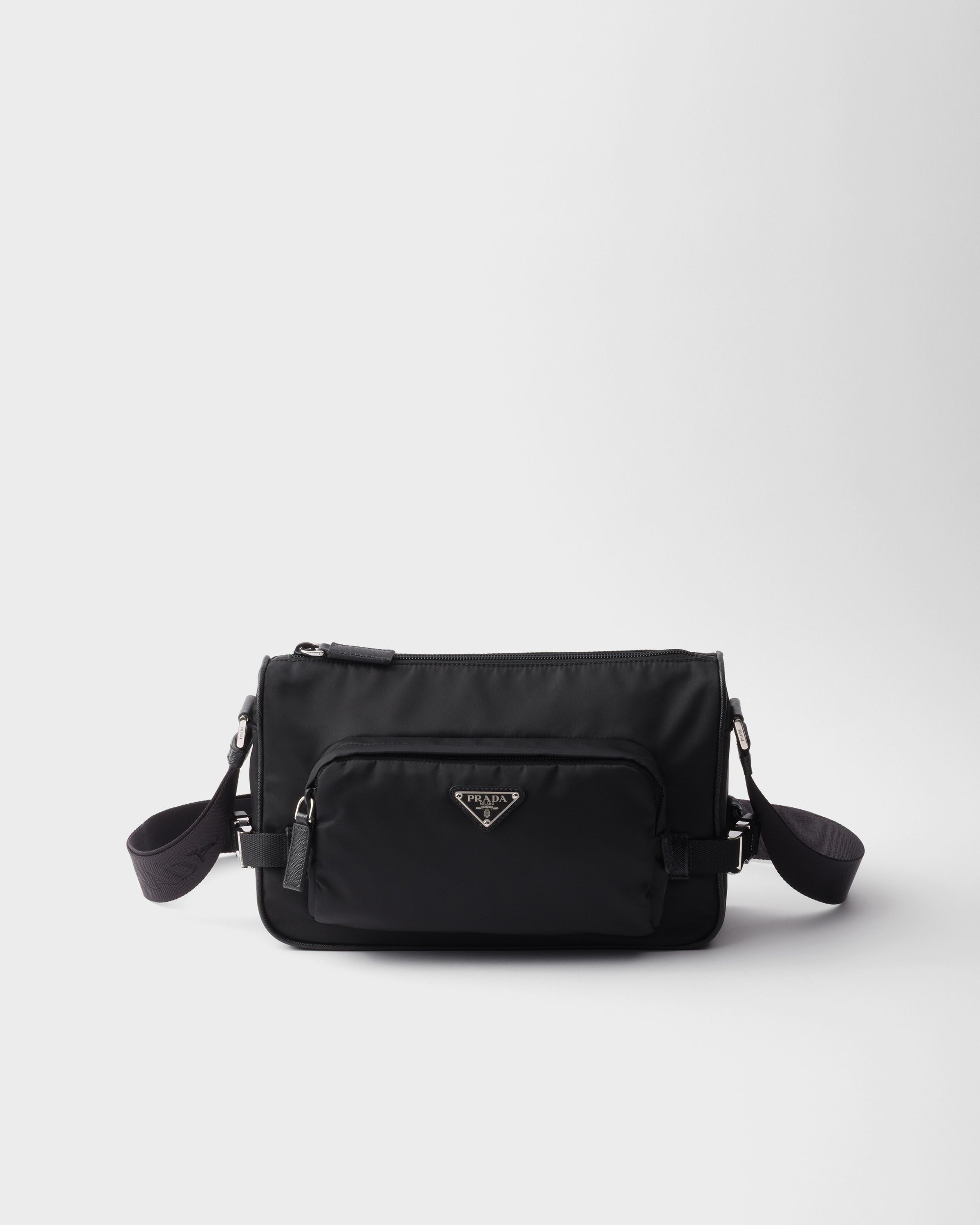 Medium Re-Nylon and Saffiano leather shoulder bag Black