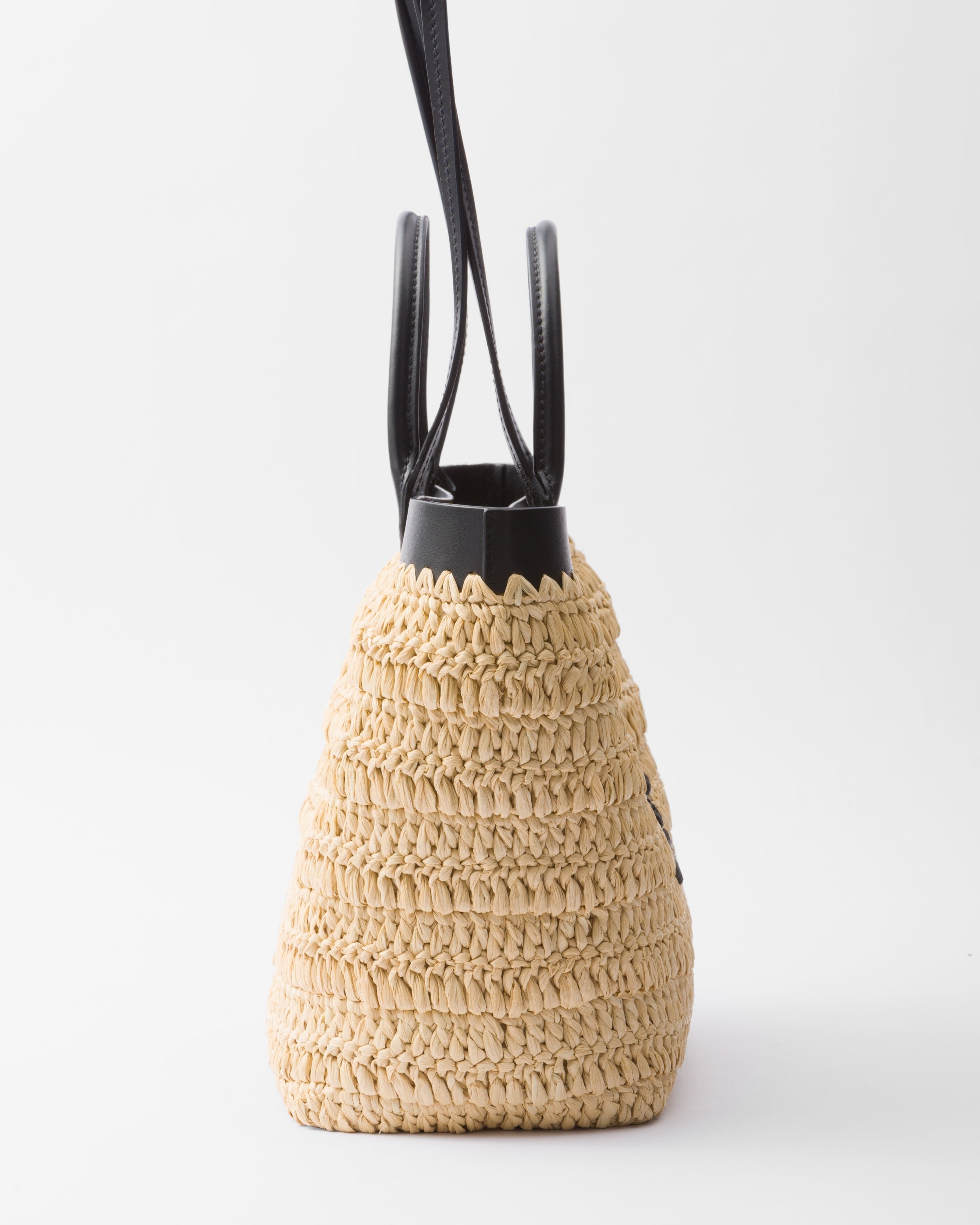 Small crochet and leather tote bag Tan/Black