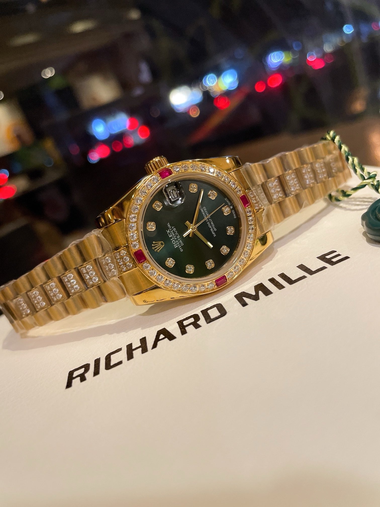 Rolex Datejust 31mm Green Dial Gold With Diamons