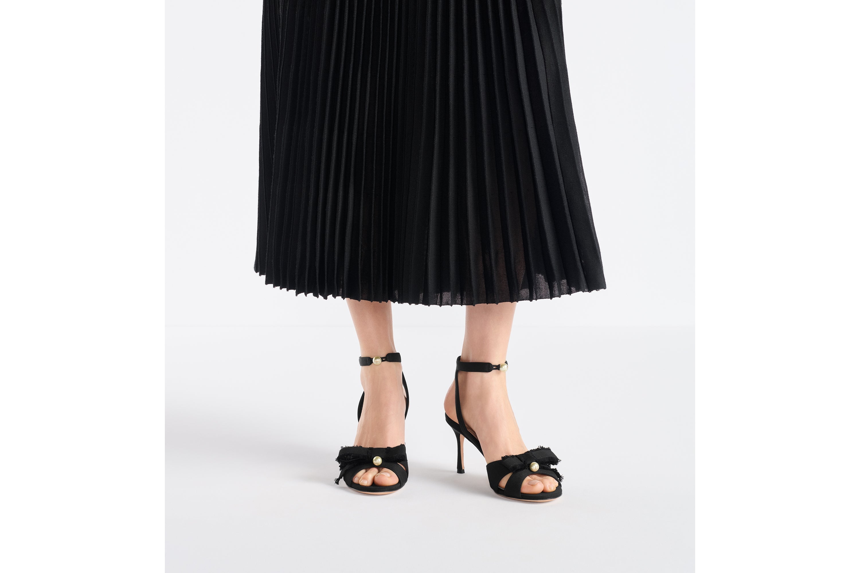 Adiorable Heeled Sandal - Black Fringed Grosgrain