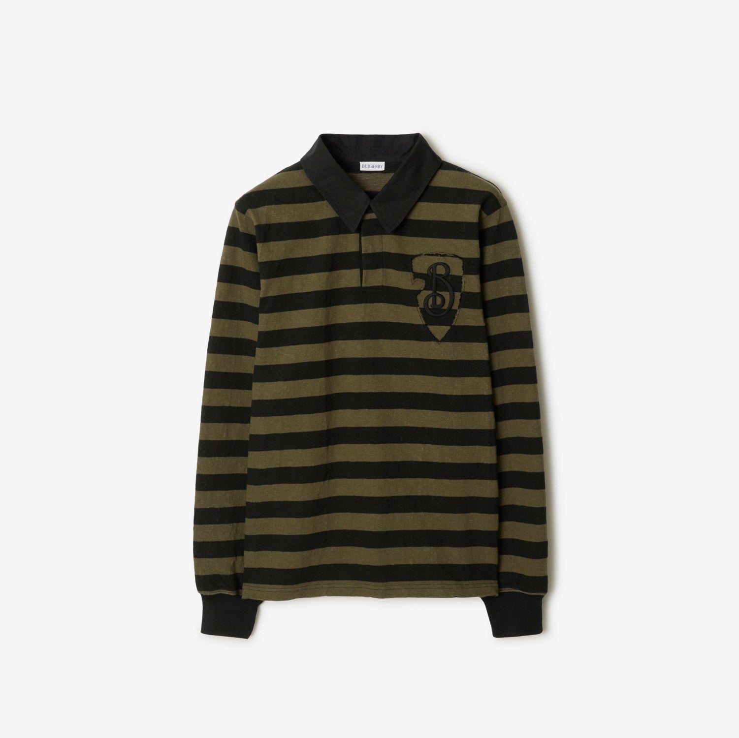 Long-sleeve Striped Cotton Polo Shirt - Olive