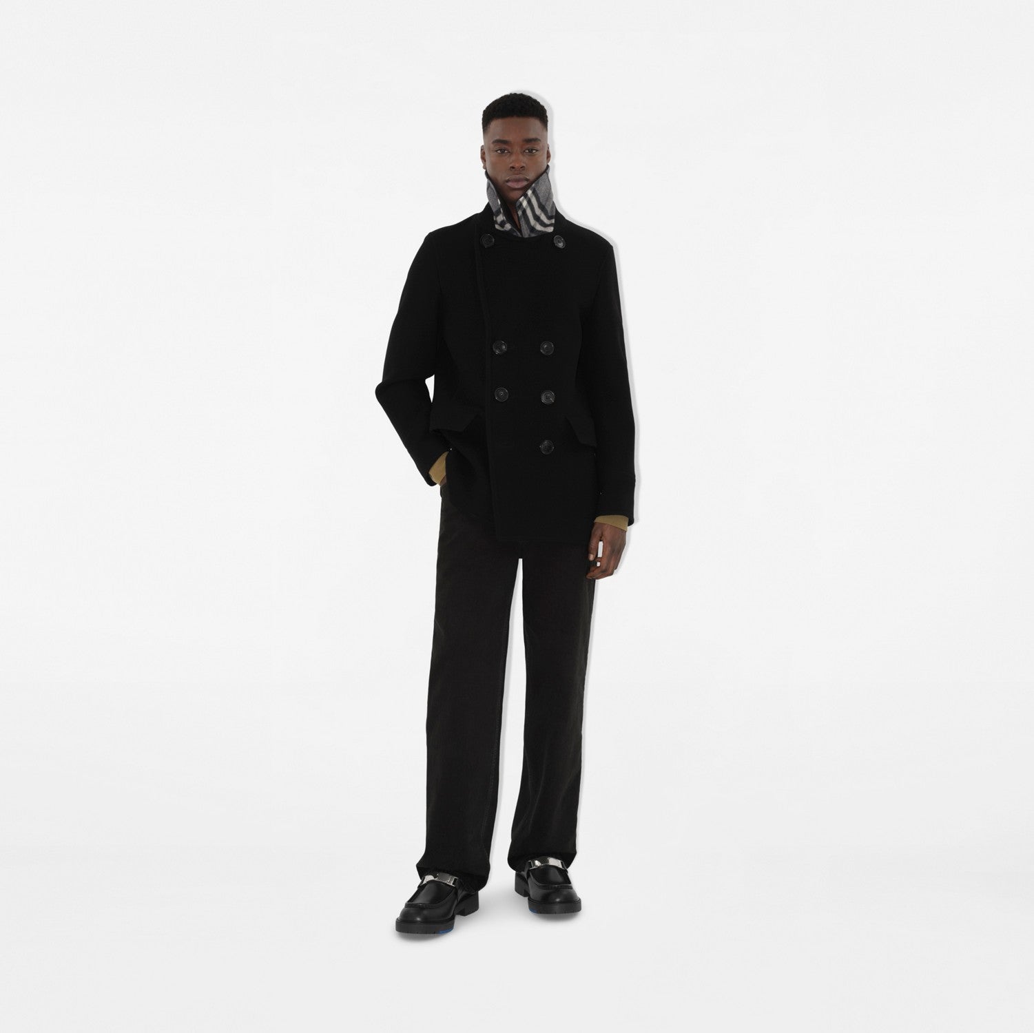 Wool Blend Pea Coat - Black